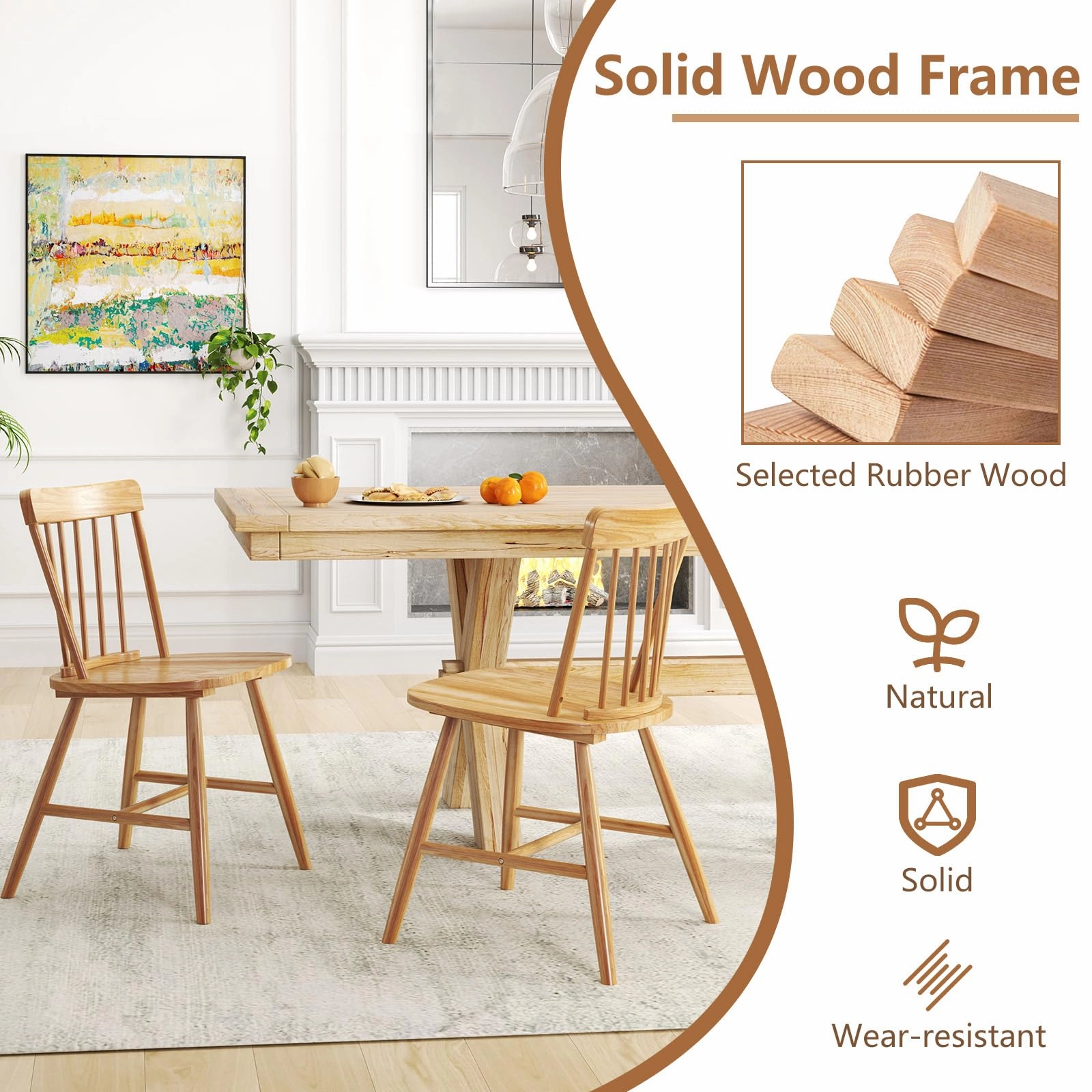 Giantex Windsor Dining Chairs Set of 2/4, Farmhouse Kitchen Chairs w/Rubber Wood Frame, Elegant Hollowed Backrest