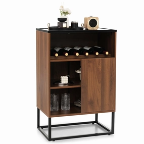 Giantex Wine Bar Cabinet, Small Sideboard Buffet Cabinet with Tempered Glass Top, Adjustable Feet & Shelf, Sliding Door kitchen towel, placemats