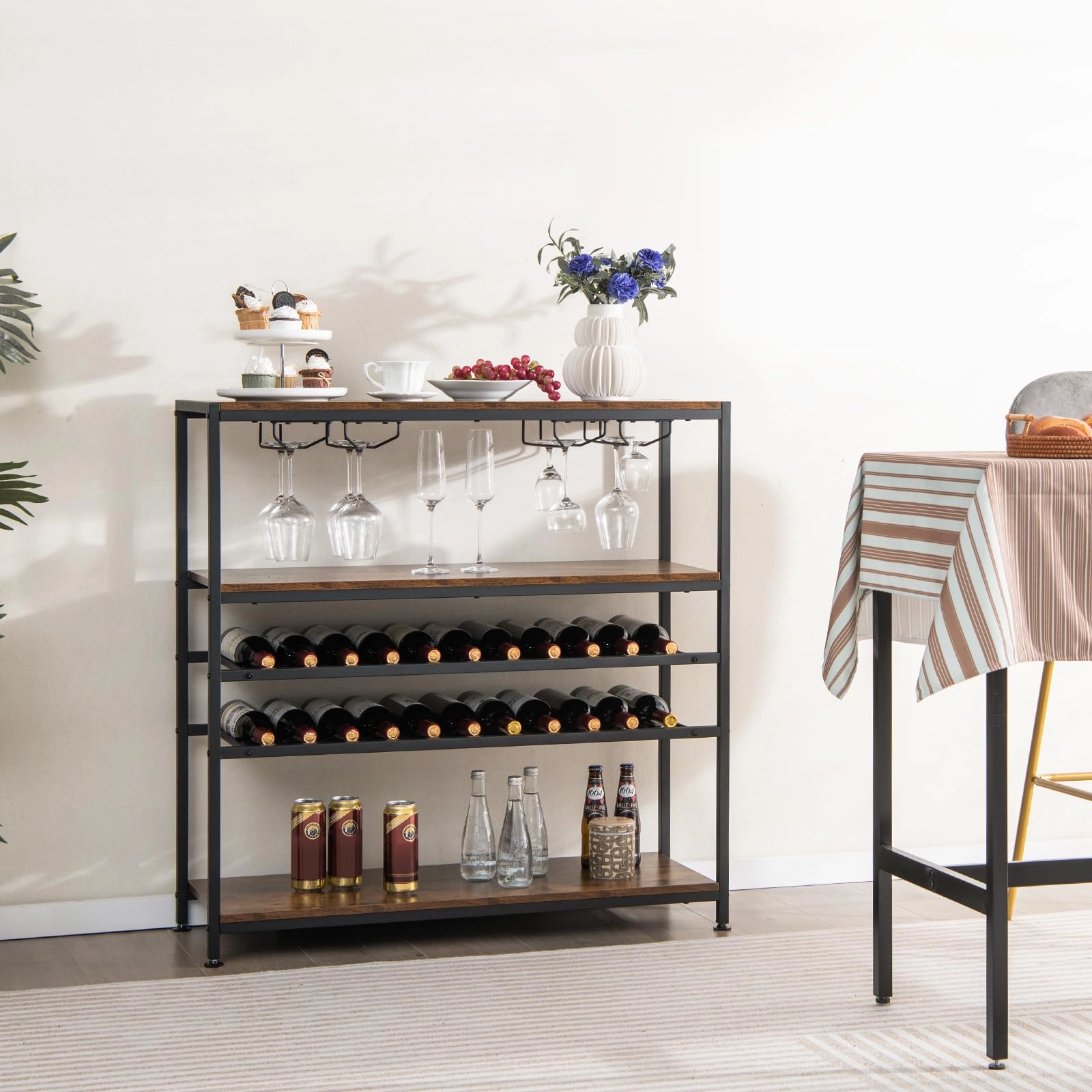 Giantex Wine Rack Table, Industrial Freestanding 22-Bottle Wooden Wine Bar Cabinet with 2 Wine Racks
