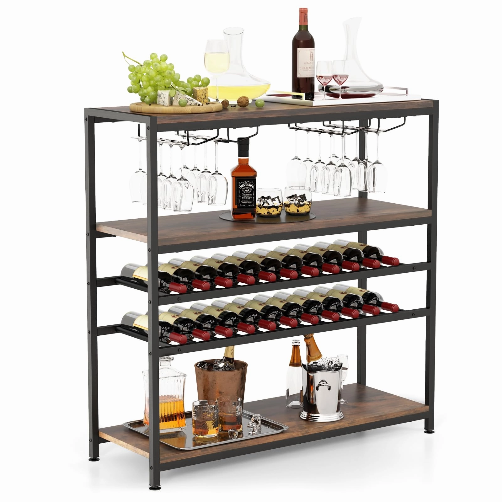 Giantex Wine Rack Table, Industrial Freestanding 22-Bottle Wooden Wine Bar Cabinet with 2 Wine Racks kitchen towel, placemats