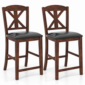 Giantex Wood Bar Stools Set, 24" Upholstered Counter Height Bar Chairs w/Hollowed High Back kitchen towel, placemats