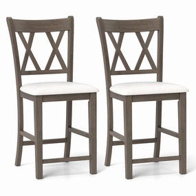 Giantex Wood Bar Stools Set of 2/4, 24" Counter Height Bar Stools w/Cross Back & Linen Fabric Upholstered Seat kitchen towel, placemats