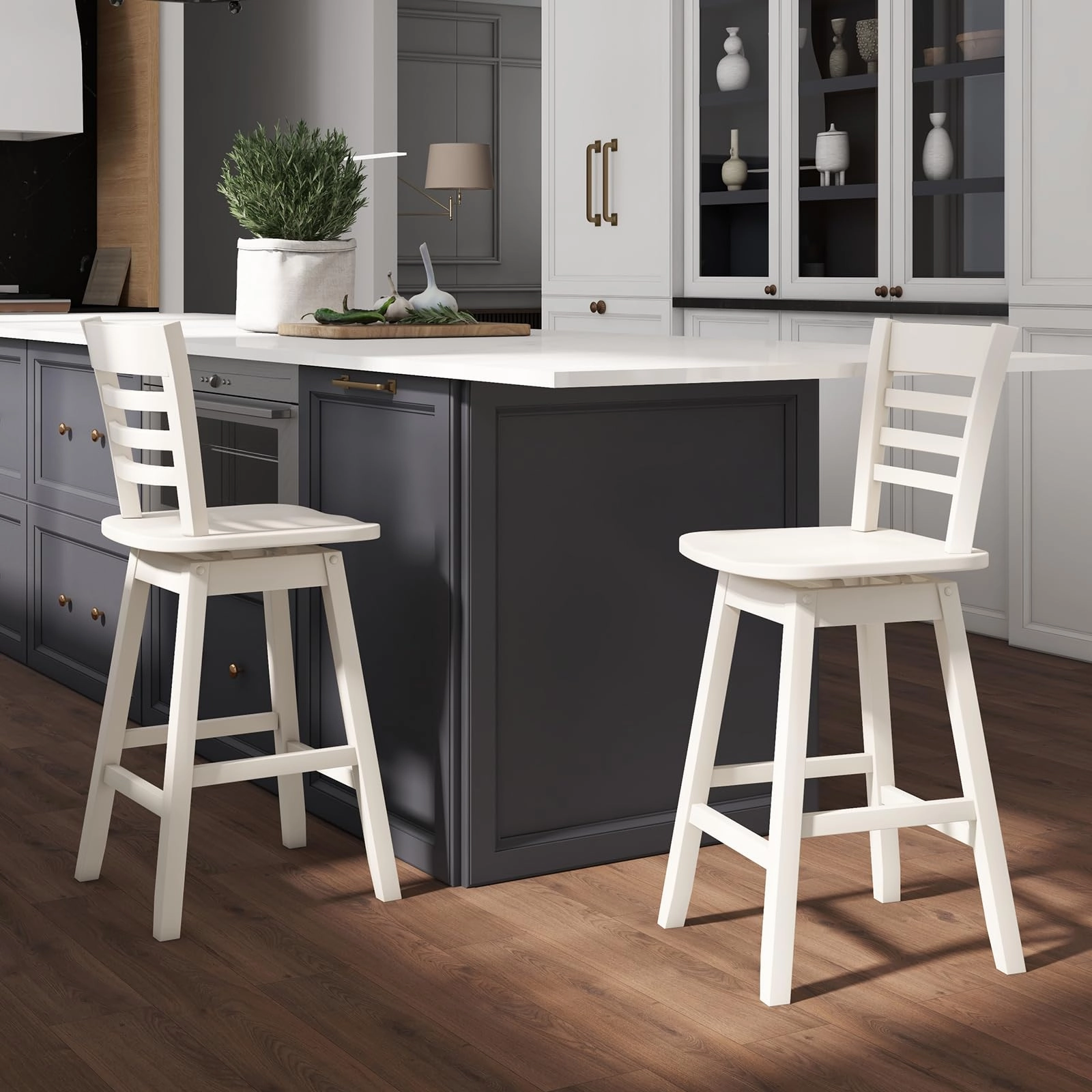 Giantex Wood Bar Stools, Swivel Counter Height Bar Stools with Slatted Hollow Back & Ergonomic Contoured Seat