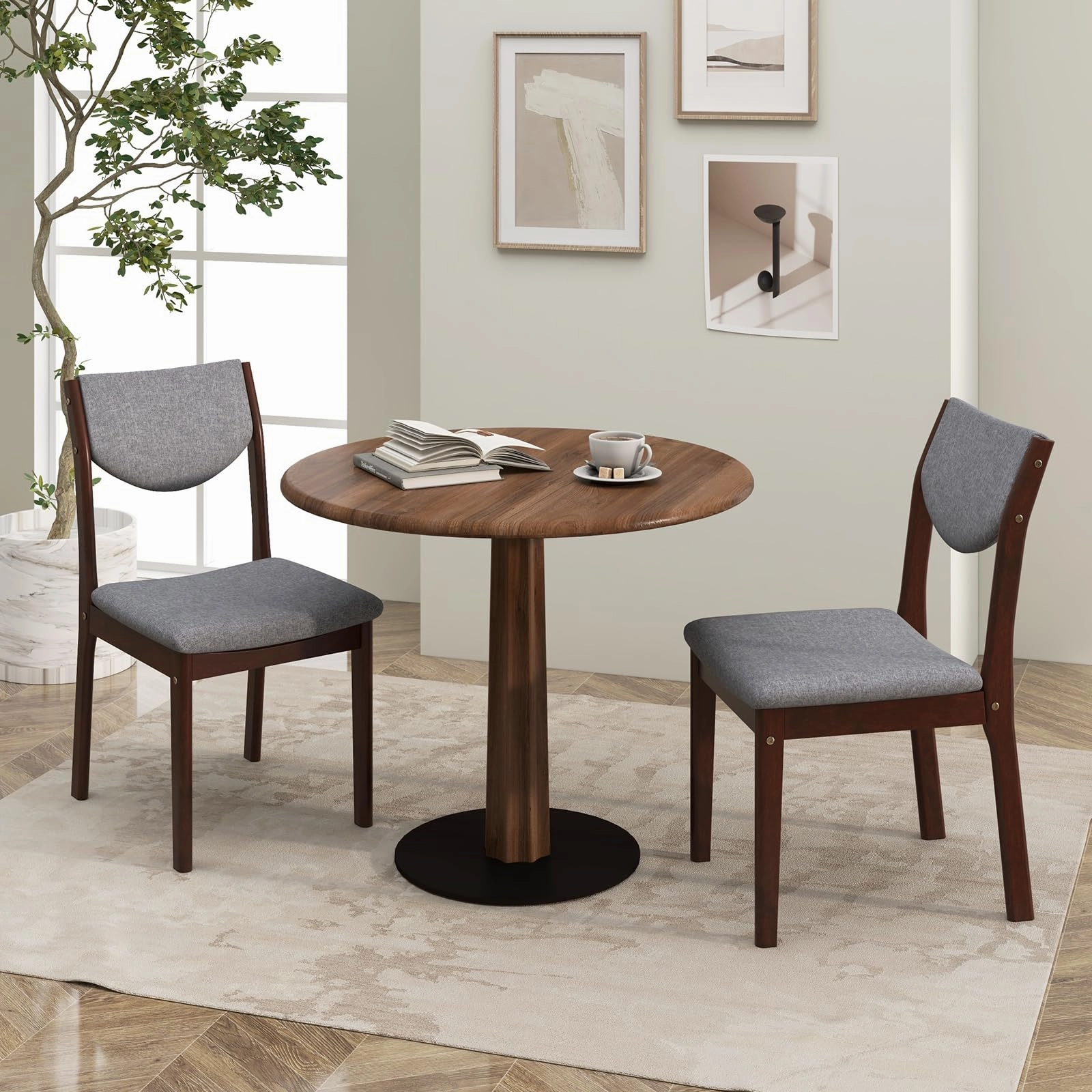 Giantex Wood Dining Chair, Wooden Kitchen Chairs with Rubber Wood Frame