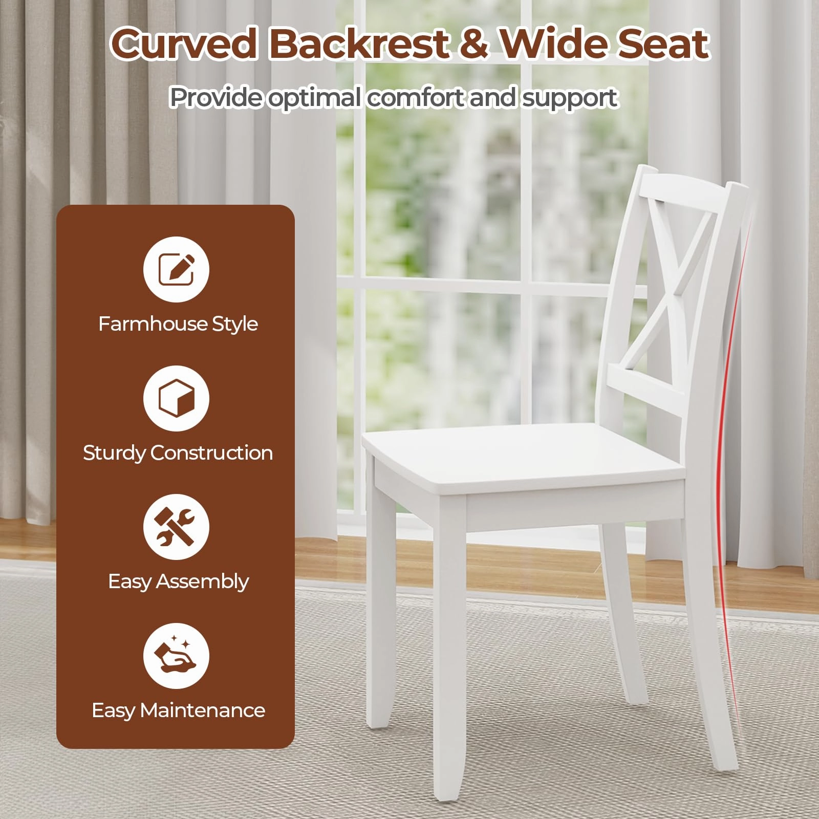 Giantex Wood Dining Chairs, Armless Kitchen Chairs w/Rubber Wood Legs & Curved Backrest