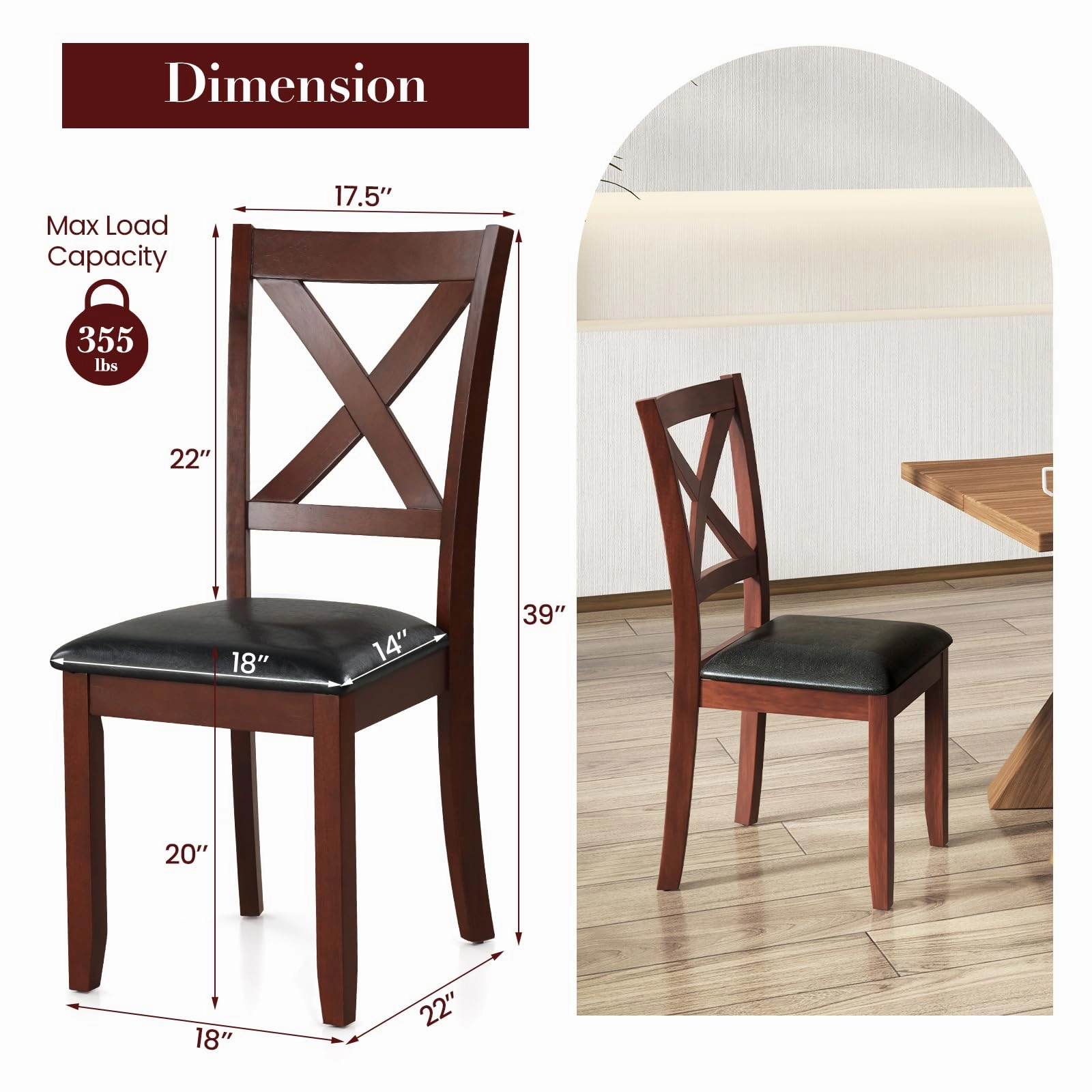 Giantex Wood Dining Chairs, Faux Leather Upholstered Dining Chairs with Rubber Wood Legs