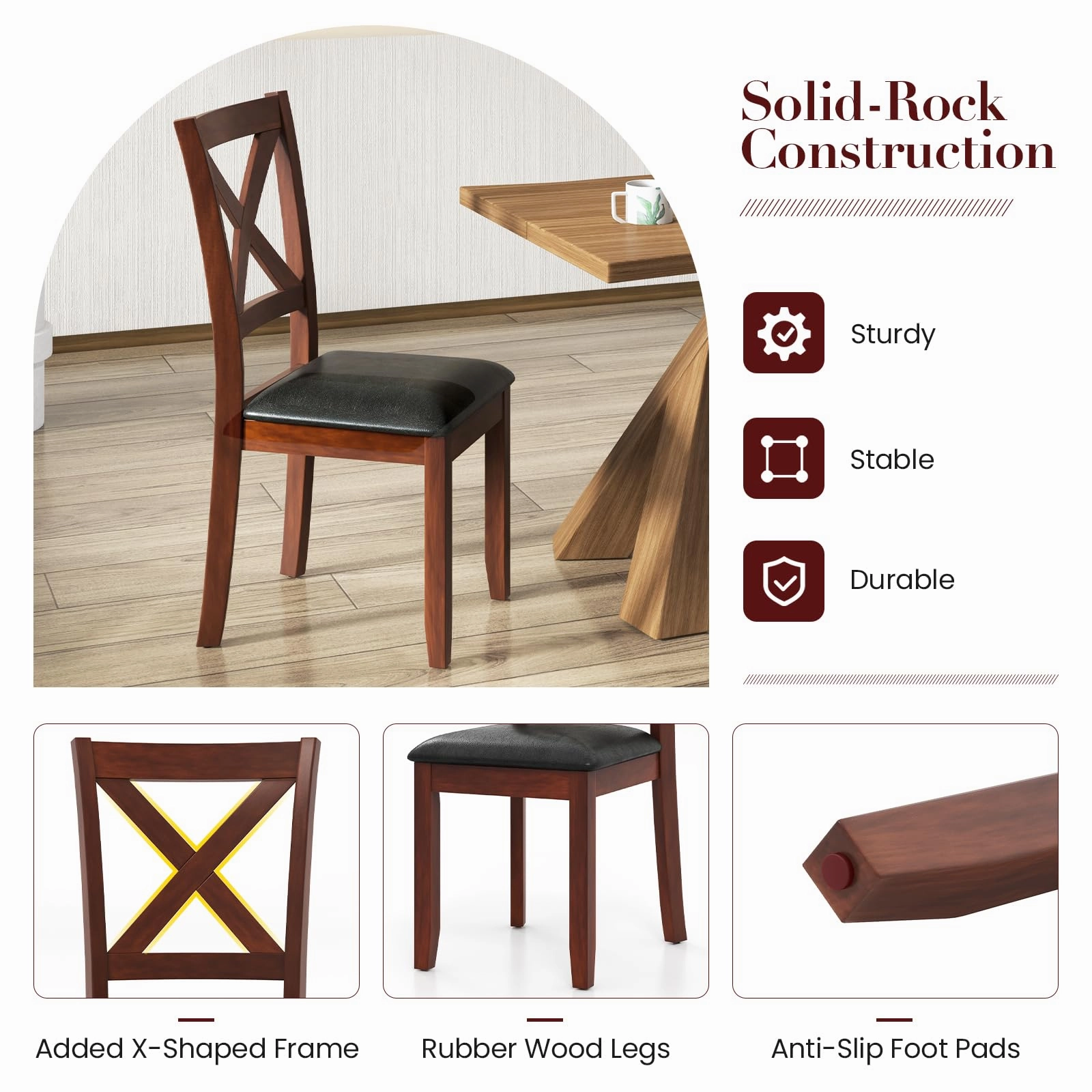 Giantex Wood Dining Chairs, Faux Leather Upholstered Dining Chairs with Rubber Wood Legs