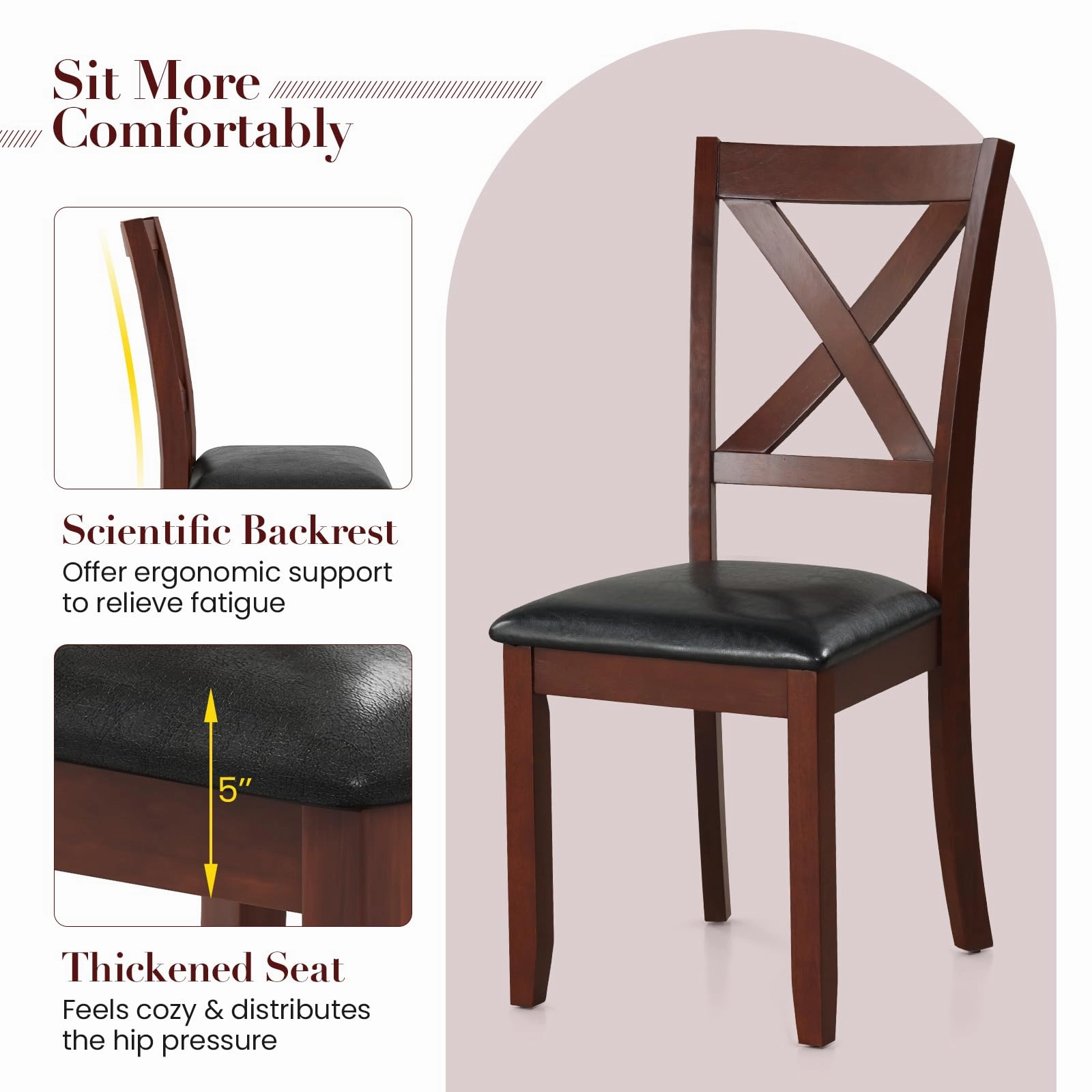 Giantex Wood Dining Chairs, Faux Leather Upholstered Dining Chairs with Rubber Wood Legs
