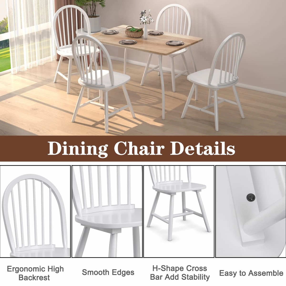 Giantex Wood Dining Chairs, French Country Armless Spindle Back Dining Chairs