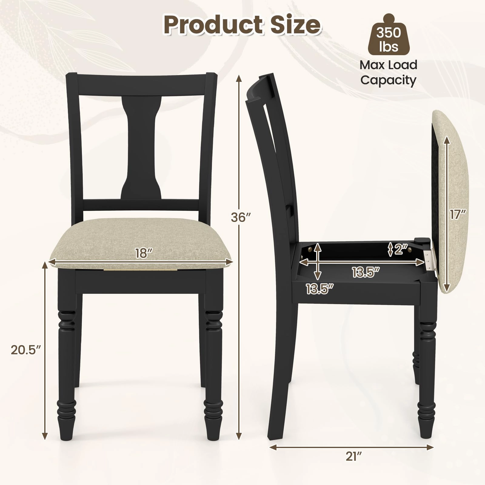 Giantex Wood Dining Chairs Set Farmhouse Dining Room Chair with Cushion Seat, Armless Wooden Dining Side Chairs