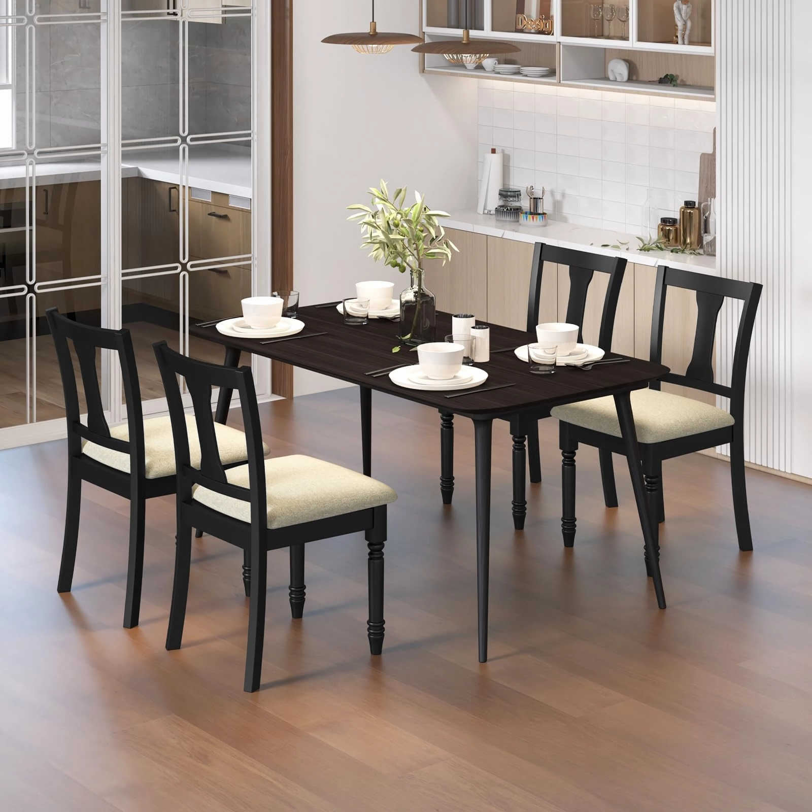 Giantex Wood Dining Chairs Set Farmhouse Dining Room Chair with Cushion Seat, Armless Wooden Dining Side Chairs