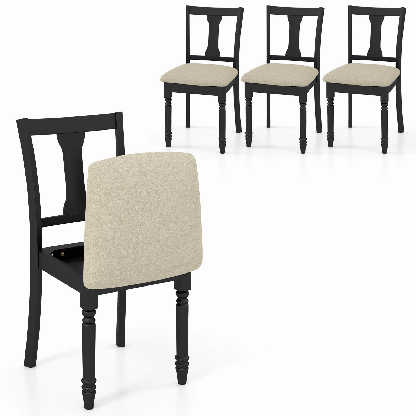 Giantex Wood Dining Chairs Set Farmhouse Dining Room Chair with Cushion Seat, Armless Wooden Dining Side Chairs kitchen towel, placemats