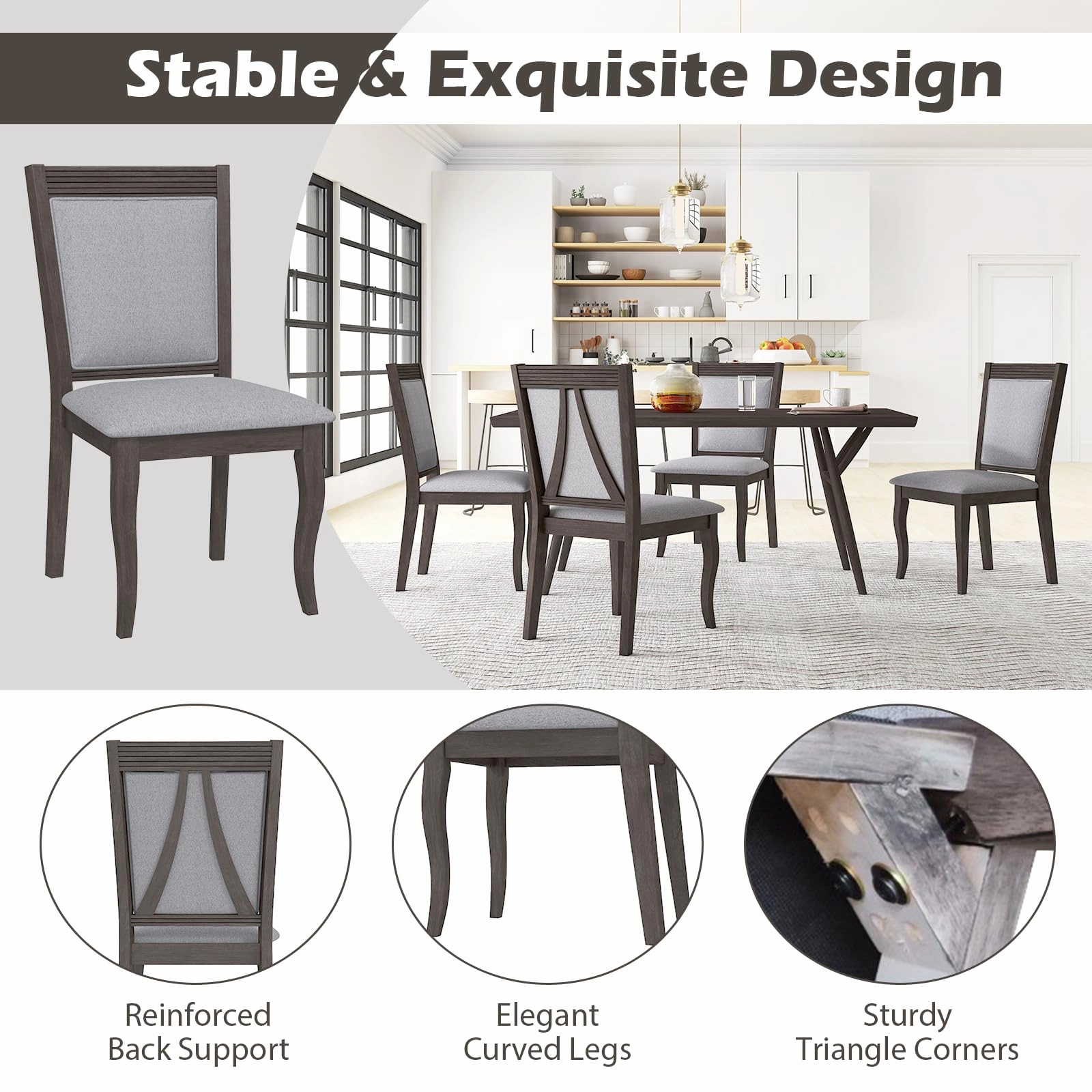 Giantex Wood Dining Chairs Set of 2/4, Farmhouse Upholstered Kitchen Chairs w/Rubber Wood Frame
