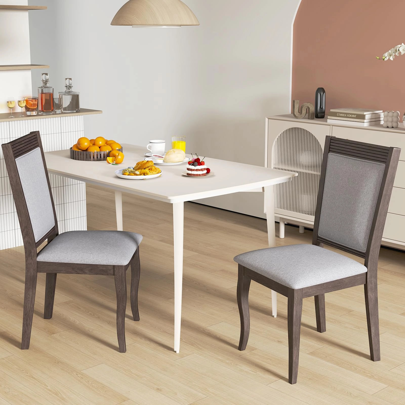 Giantex Wood Dining Chairs Set of 2/4, Farmhouse Upholstered Kitchen Chairs w/Rubber Wood Frame