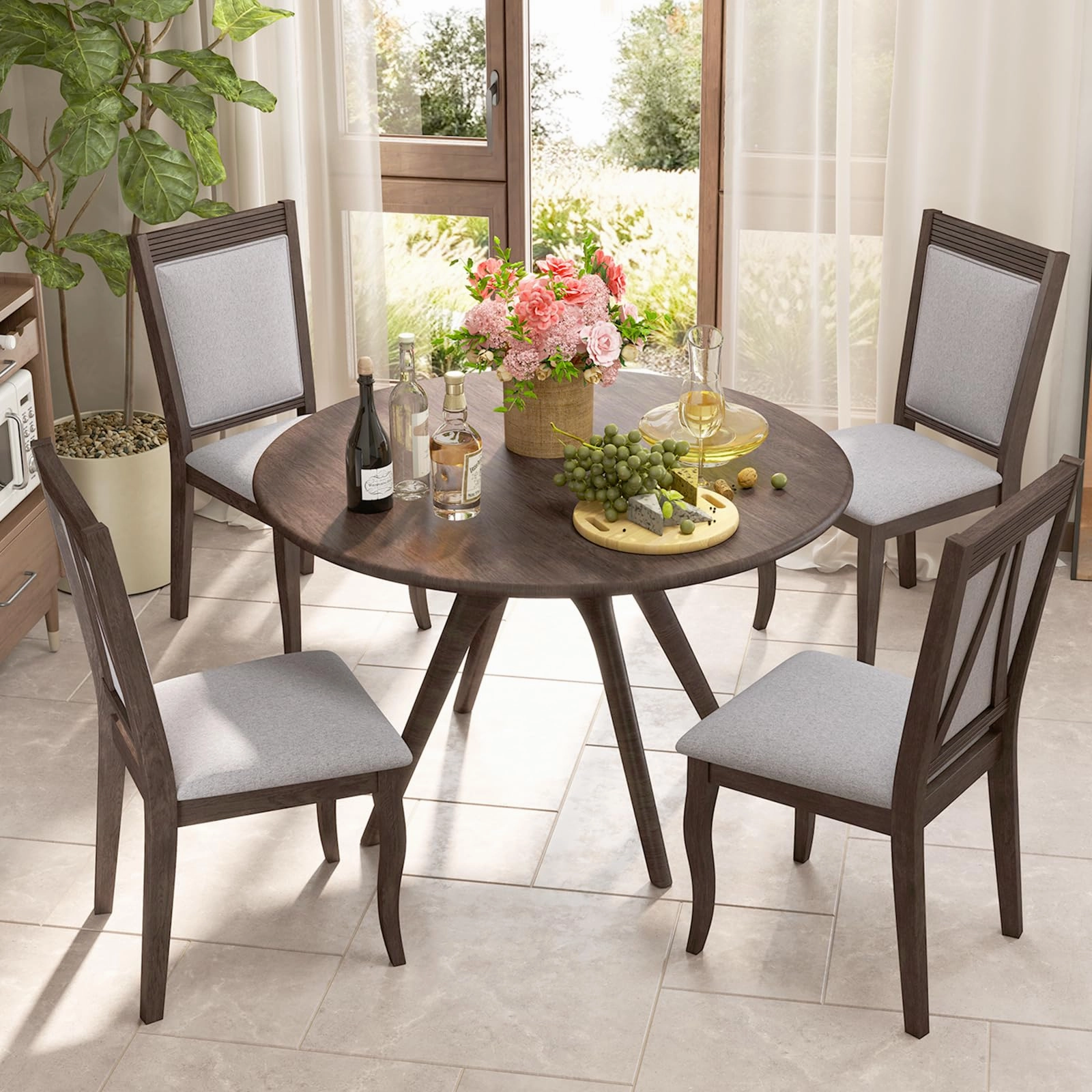 Giantex Wood Dining Chairs Set of 2/4, Farmhouse Upholstered Kitchen Chairs w/Rubber Wood Frame