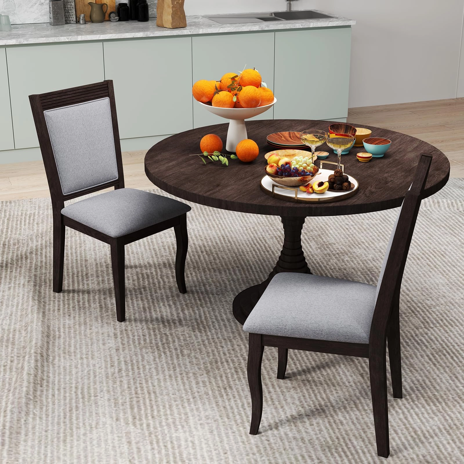 Giantex Wood Dining Chairs Set of 2/4, Farmhouse Upholstered Kitchen Chairs w/Rubber Wood Frame