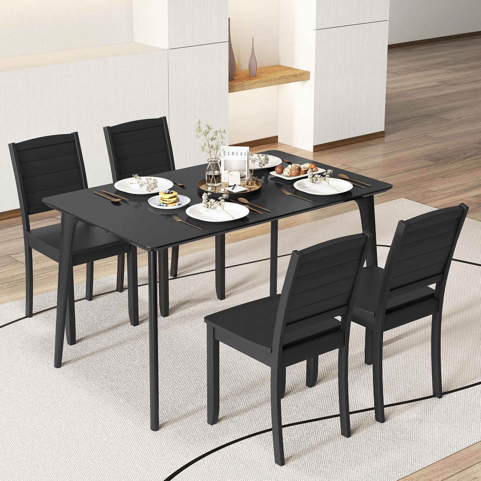 Giantex Wood Dining Chairs Set of 2/4, Modern Kitchen Chairs w/Rubber Wood Legs, Curved Backrest, Farmhouse Diner Chairs