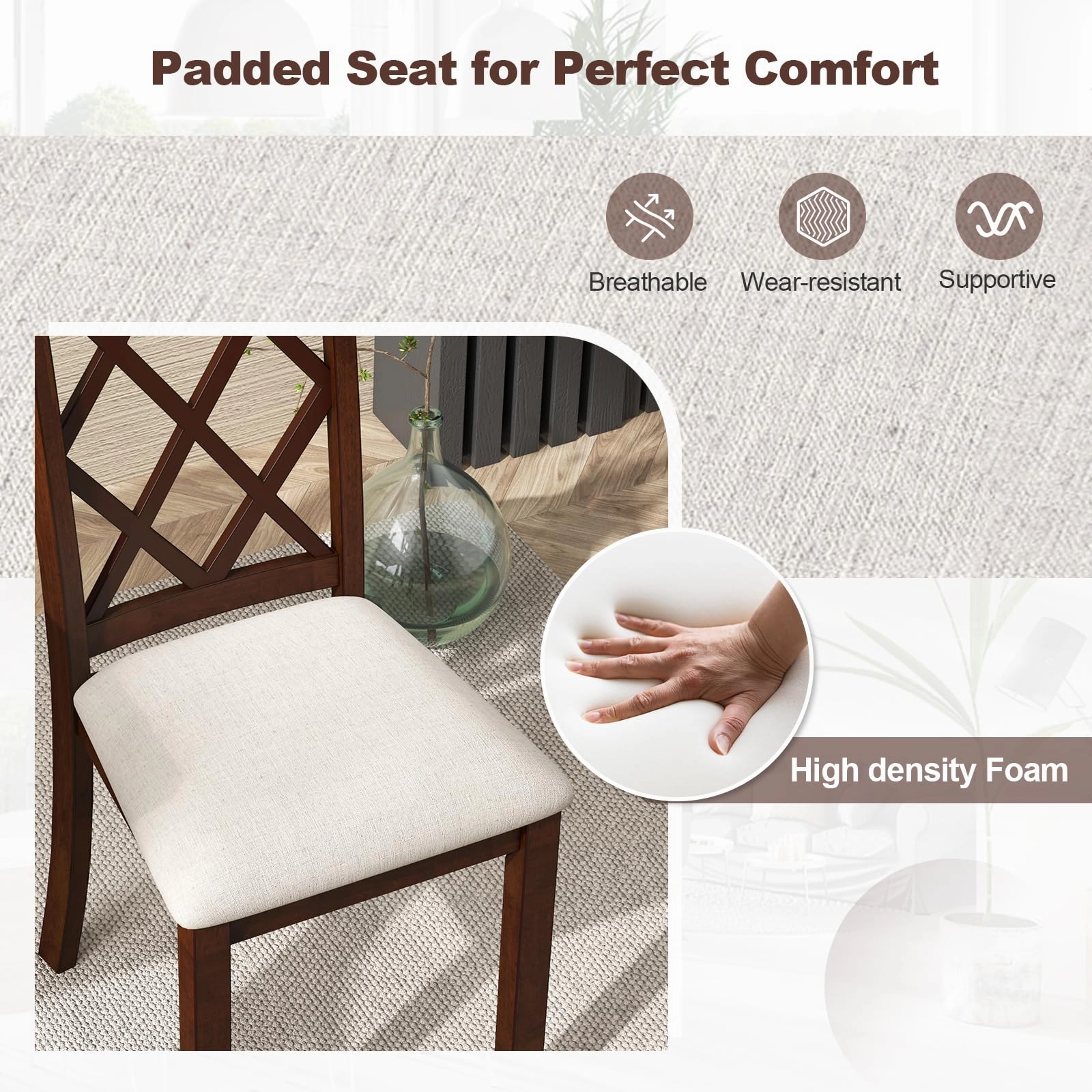 Giantex Wood Dining Chairs Set of 2, Farmhouse Kitchen Chair with Rubber Wood Legs, Max Load 400 Lbs