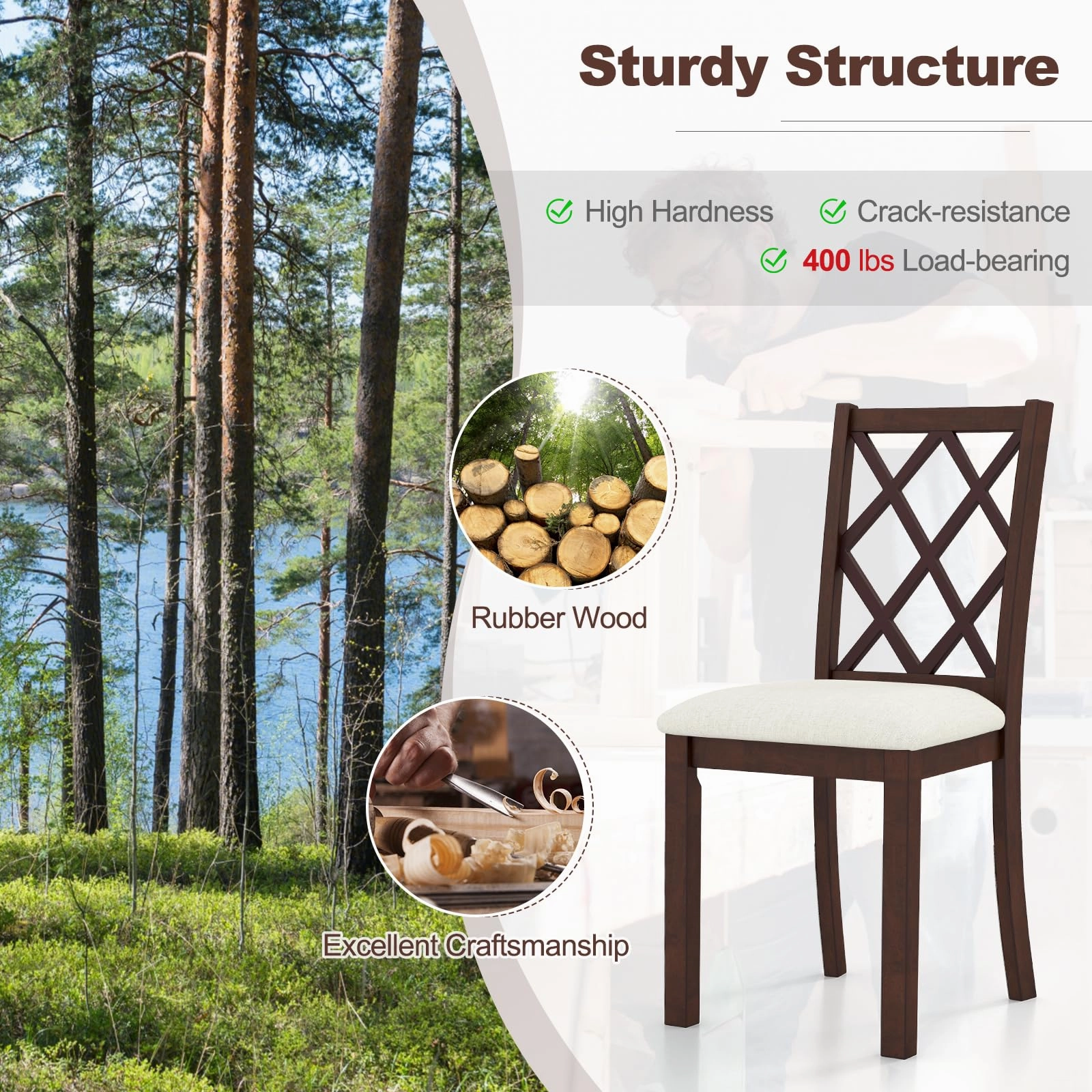 Giantex Wood Dining Chairs Set of 2, Farmhouse Kitchen Chair with Rubber Wood Legs, Max Load 400 Lbs