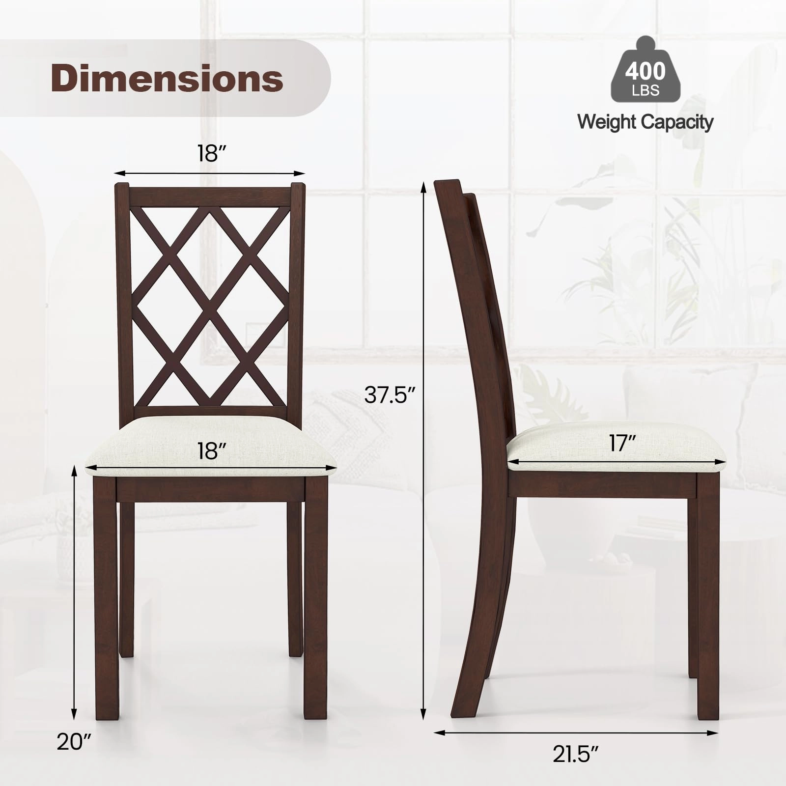 Giantex Wood Dining Chairs Set of 2, Farmhouse Kitchen Chair with Rubber Wood Legs, Max Load 400 Lbs