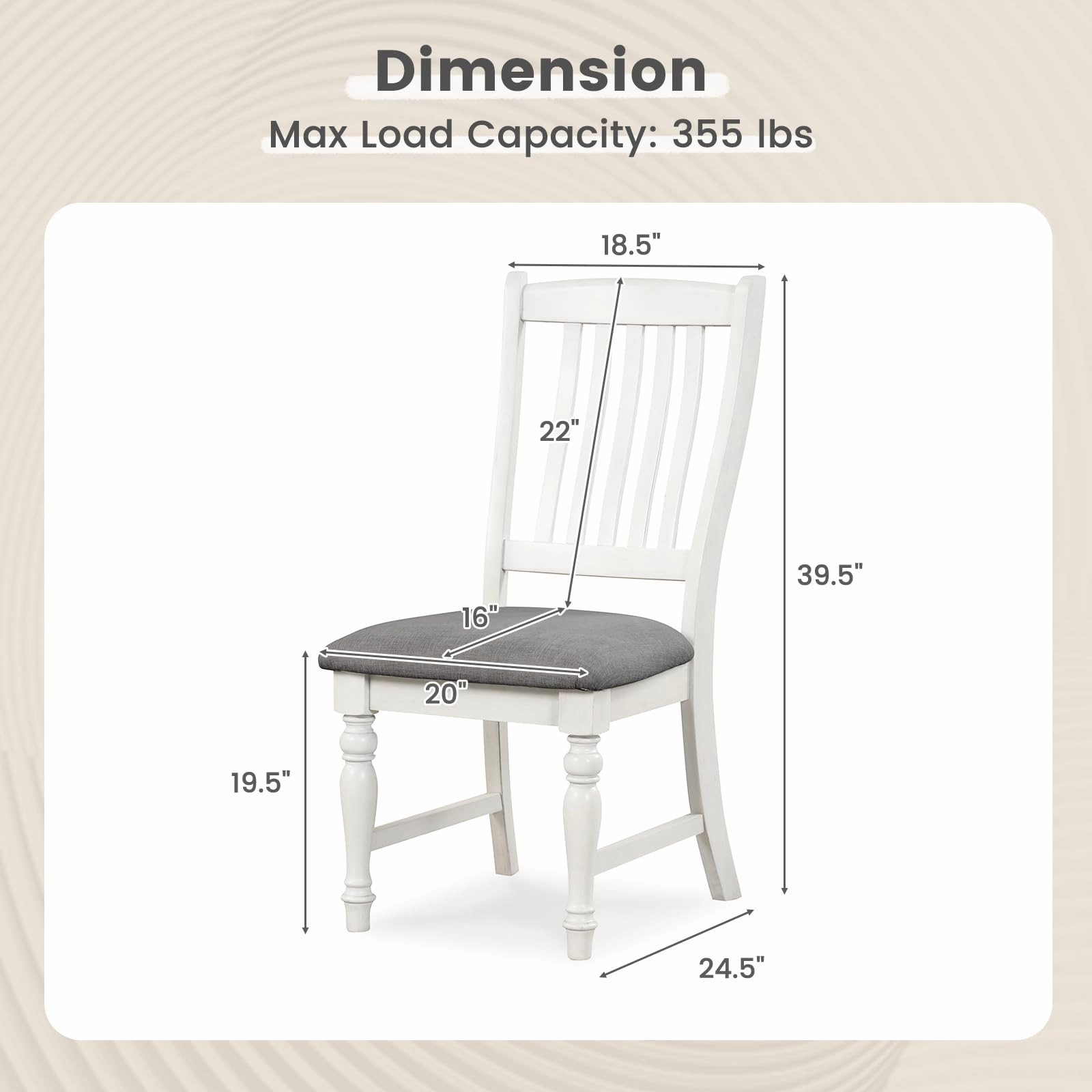 Giantex Wood Dining Chairs Set of 2, Farmhouse Kitchen Chairs with Solid Wood Frame, Max Load 355 Lbs