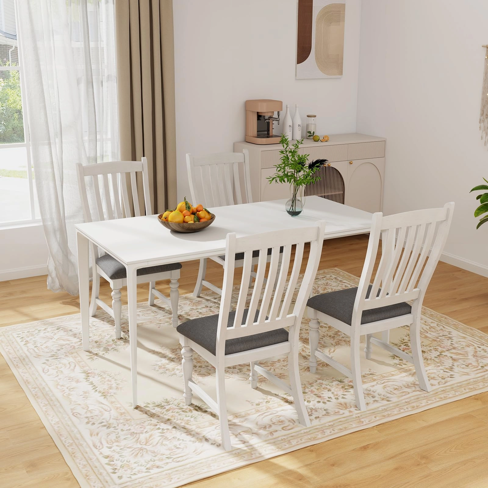Giantex Wood Dining Chairs Set of 2, Farmhouse Kitchen Chairs with Solid Wood Frame, Max Load 355 Lbs