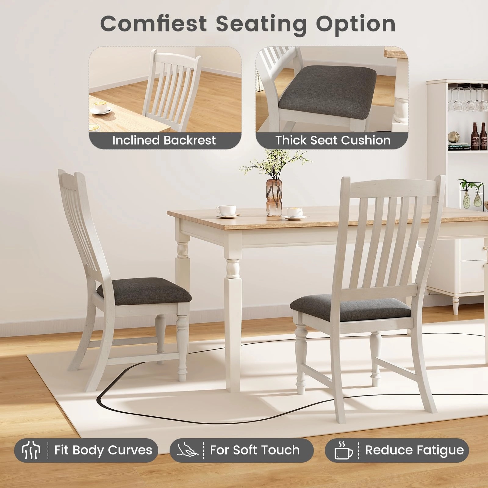 Giantex Wood Dining Chairs Set of 2, Farmhouse Kitchen Chairs with Solid Wood Frame, Max Load 355 Lbs