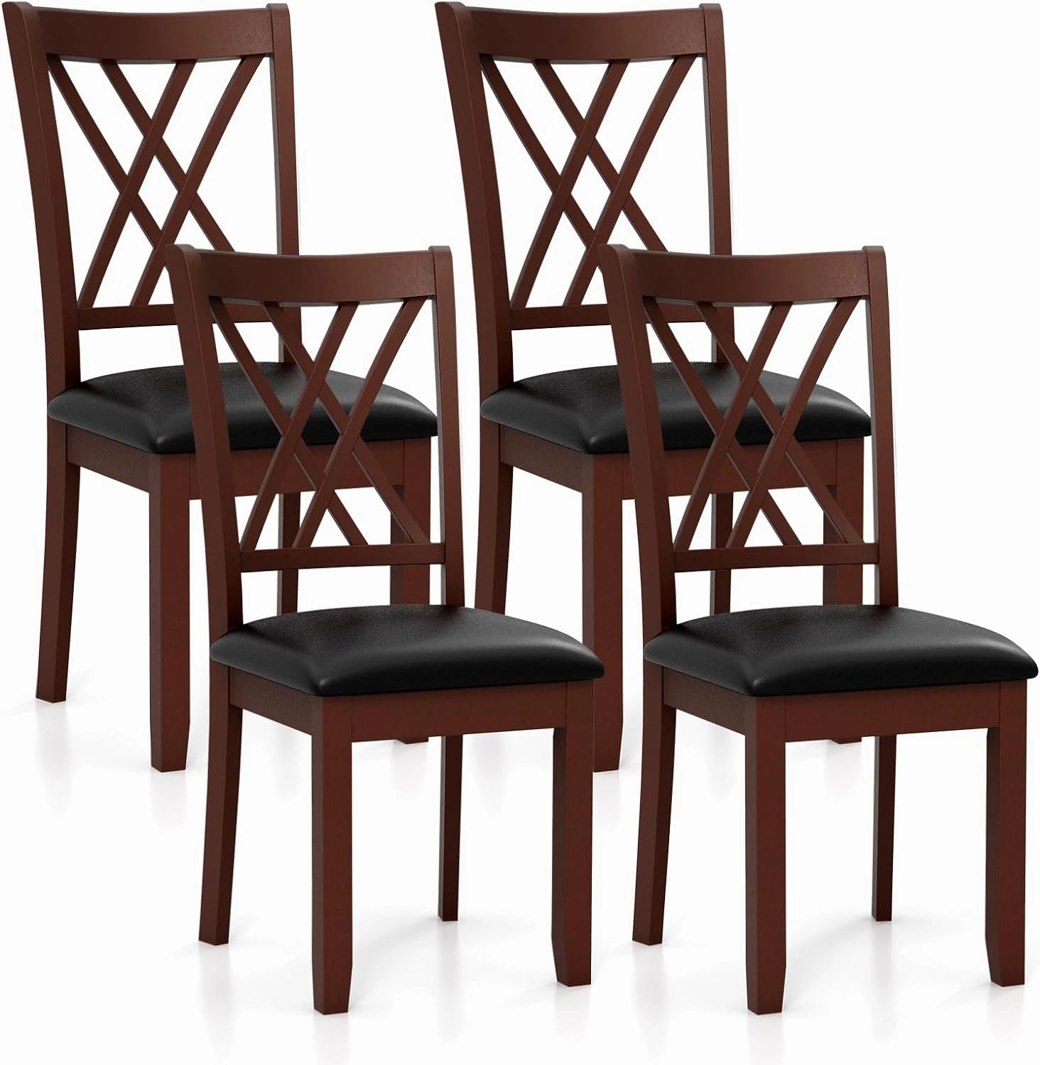 Giantex Wood Dining Chairs Set of 2, Faux Leather Upholstered Kitchen Chairs with Rubber Wood Legs