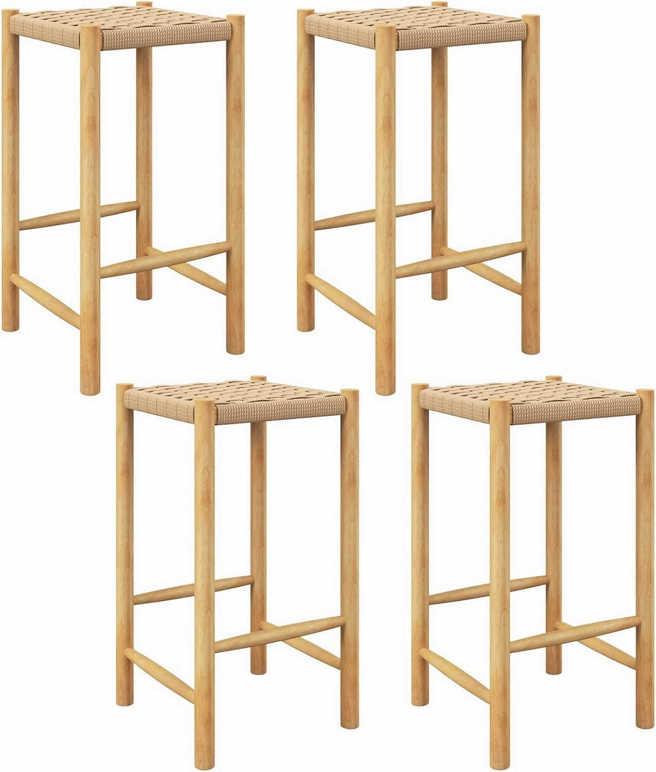 Giantex Wood Stools Set of 2, 18" Tall Boho Backless Stool Chairs with Rubber Wood Legs