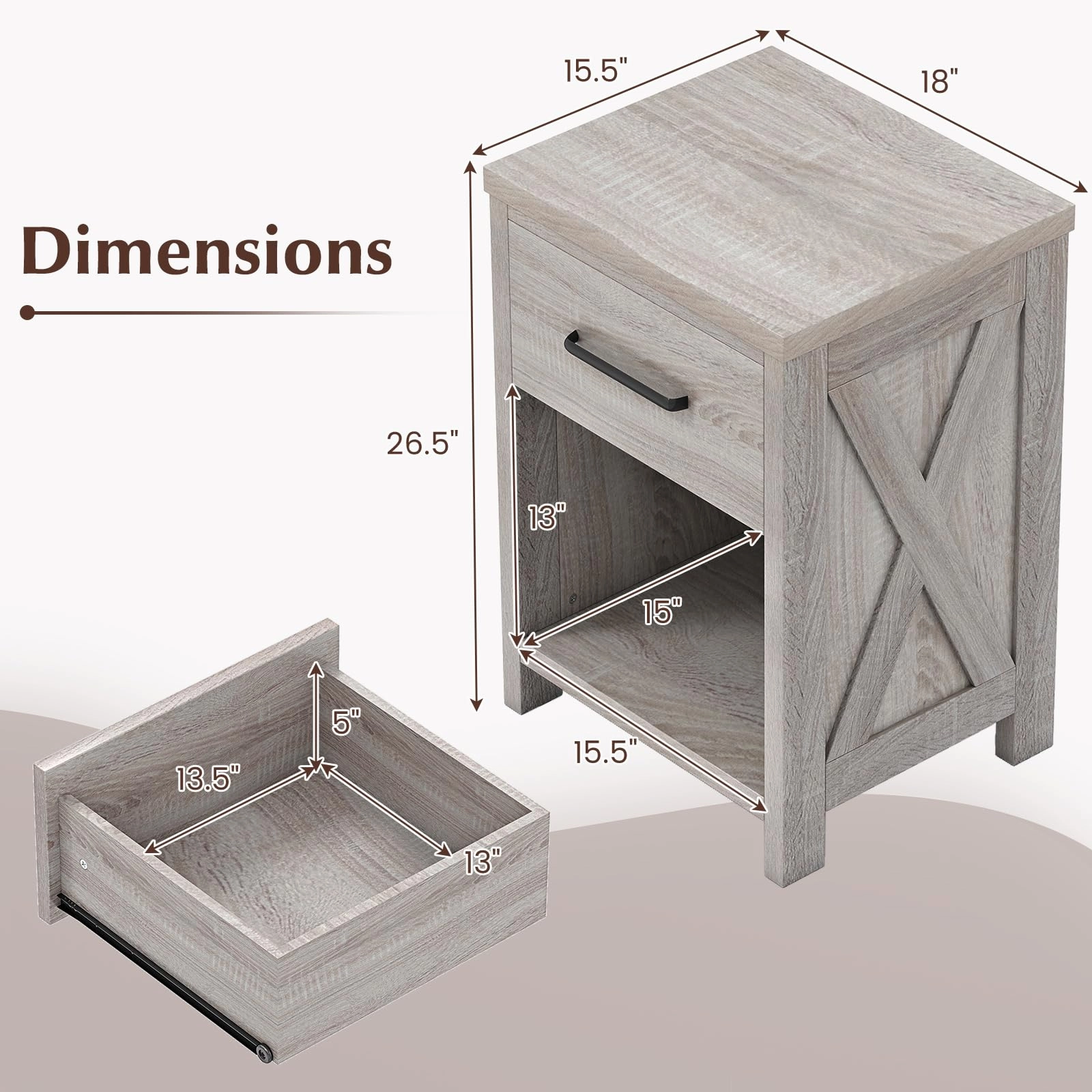 Giantex Wooden Bedside Table with Storage Drawer and Open Shelf
