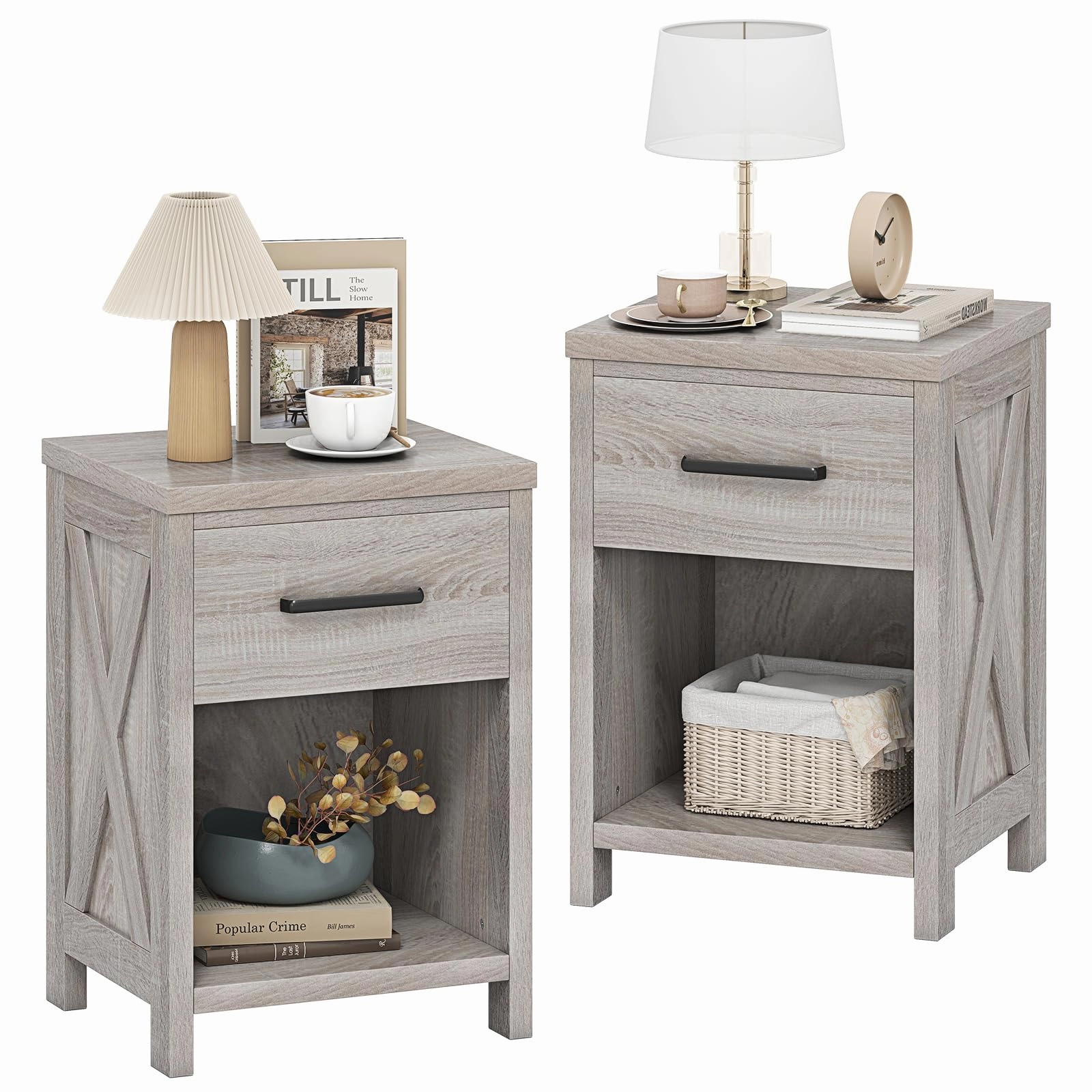 Giantex Wooden Bedside Table with Storage Drawer and Open Shelf