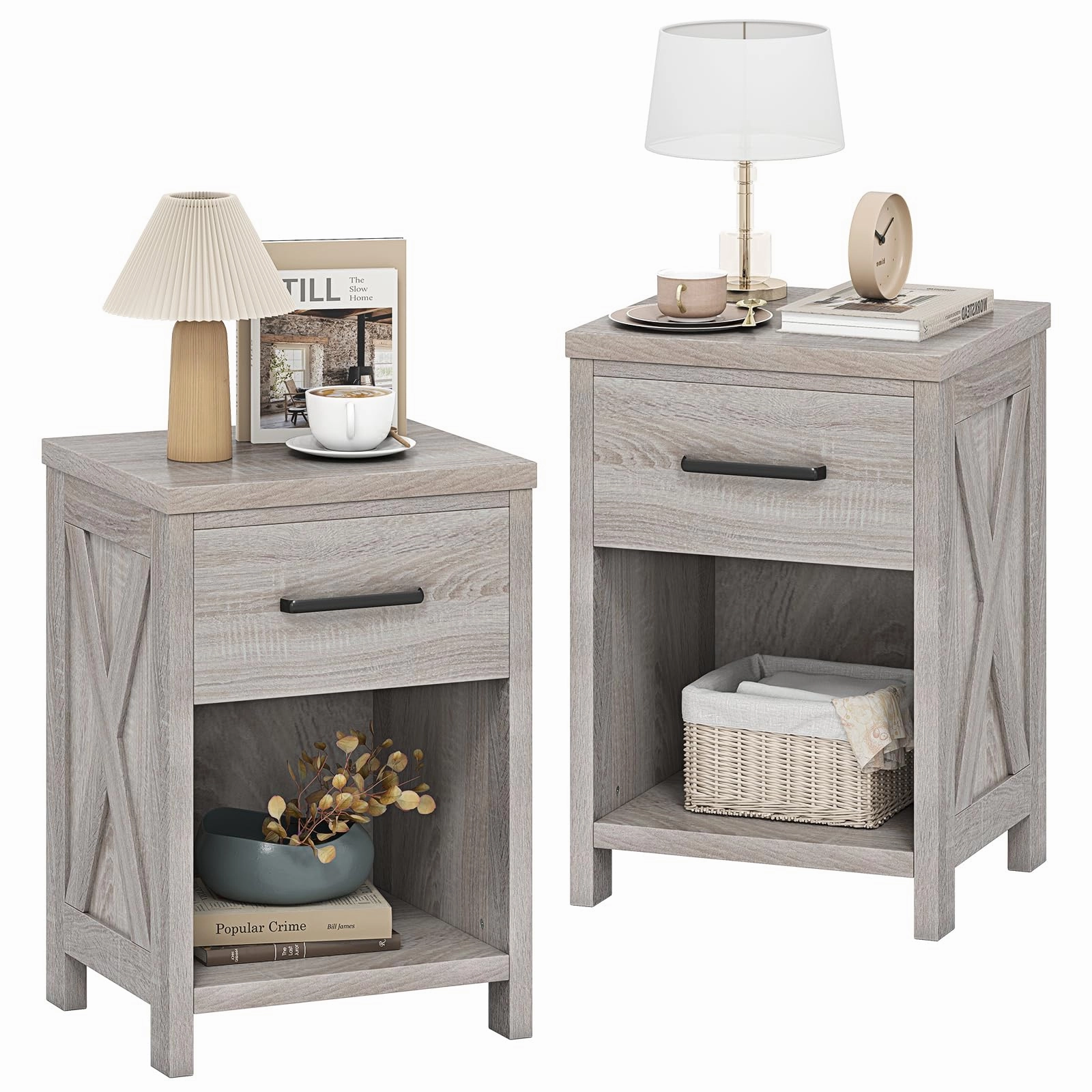 Giantex Wooden Bedside Table with Storage Drawer and Open Shelf