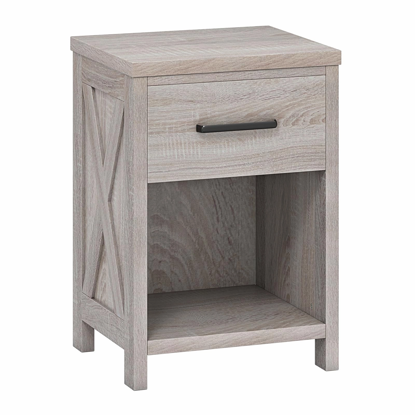 Giantex Wooden Bedside Table with Storage Drawer and Open Shelf