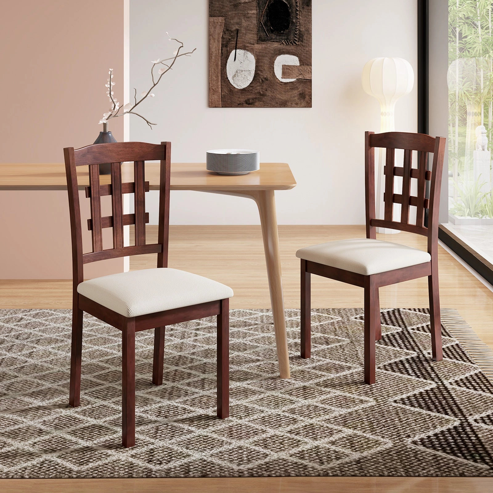 Giantex Wooden Dining Chair, Linen Fabric Padded Kitchen Chairs