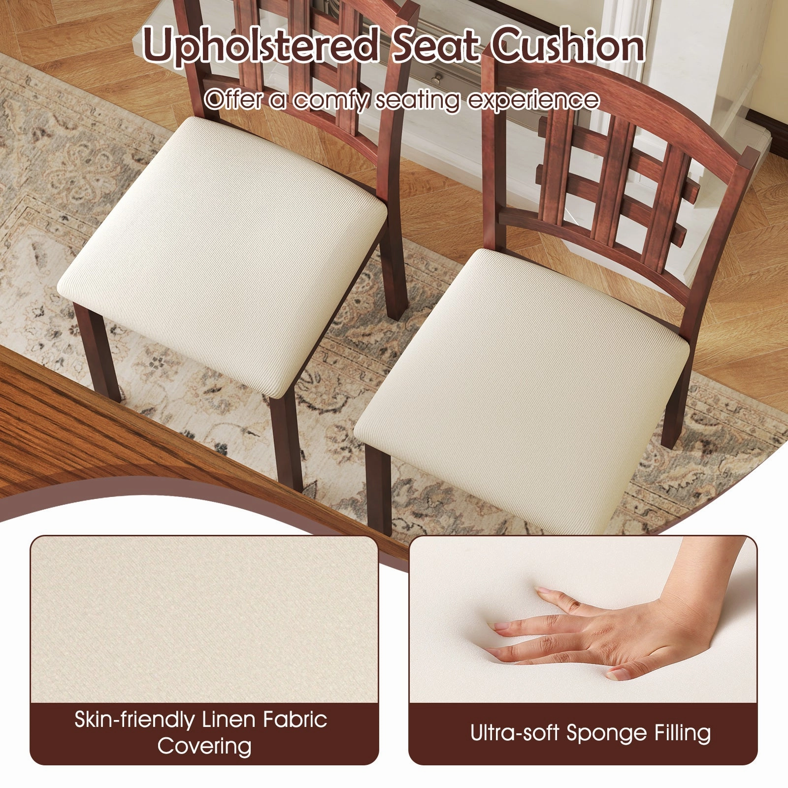 Giantex Wooden Dining Chair, Linen Fabric Padded Kitchen Chairs