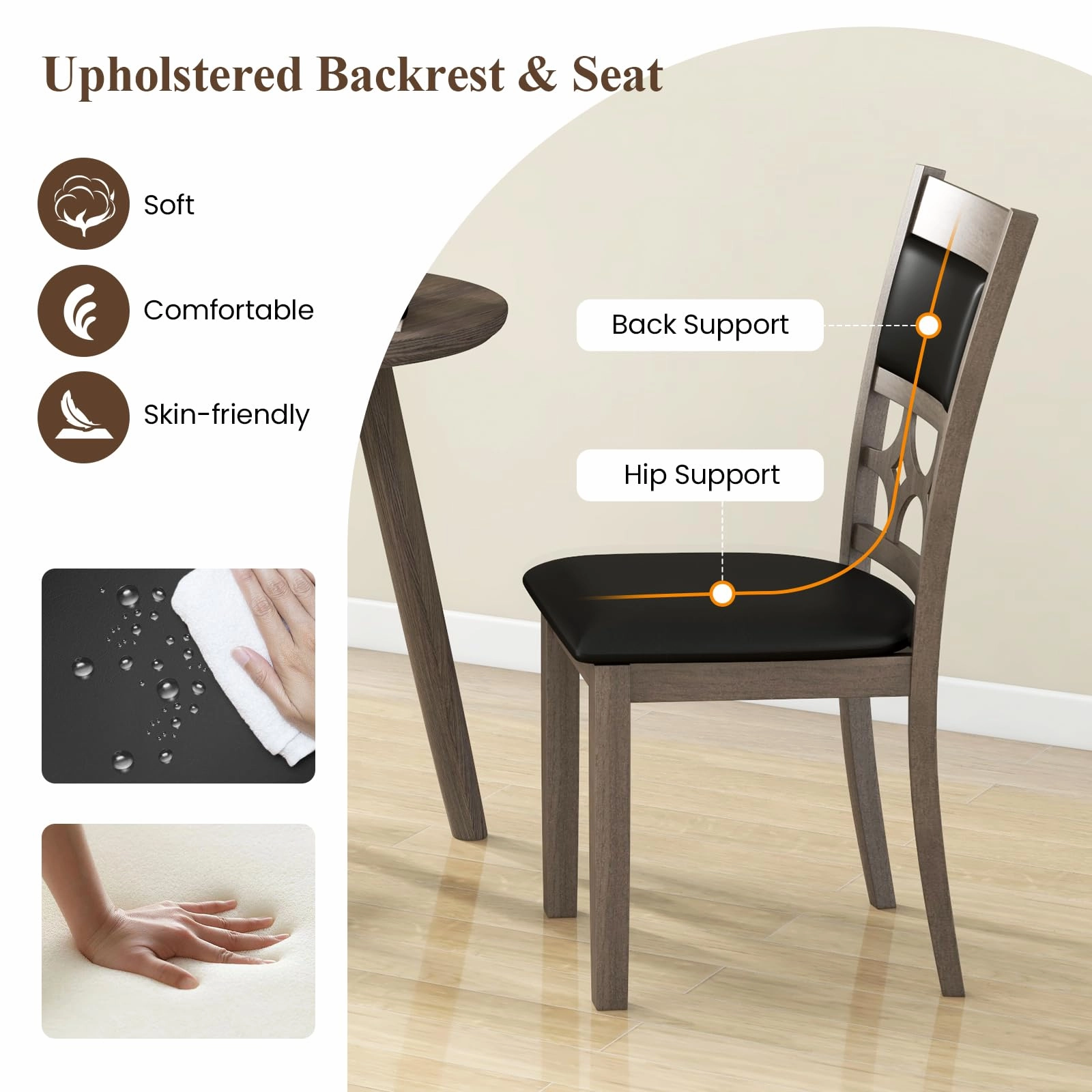 Giantex Wooden Dining Chairs, Farmhouse Armless Kitchen Chairs w/Padded Backrest & Seat