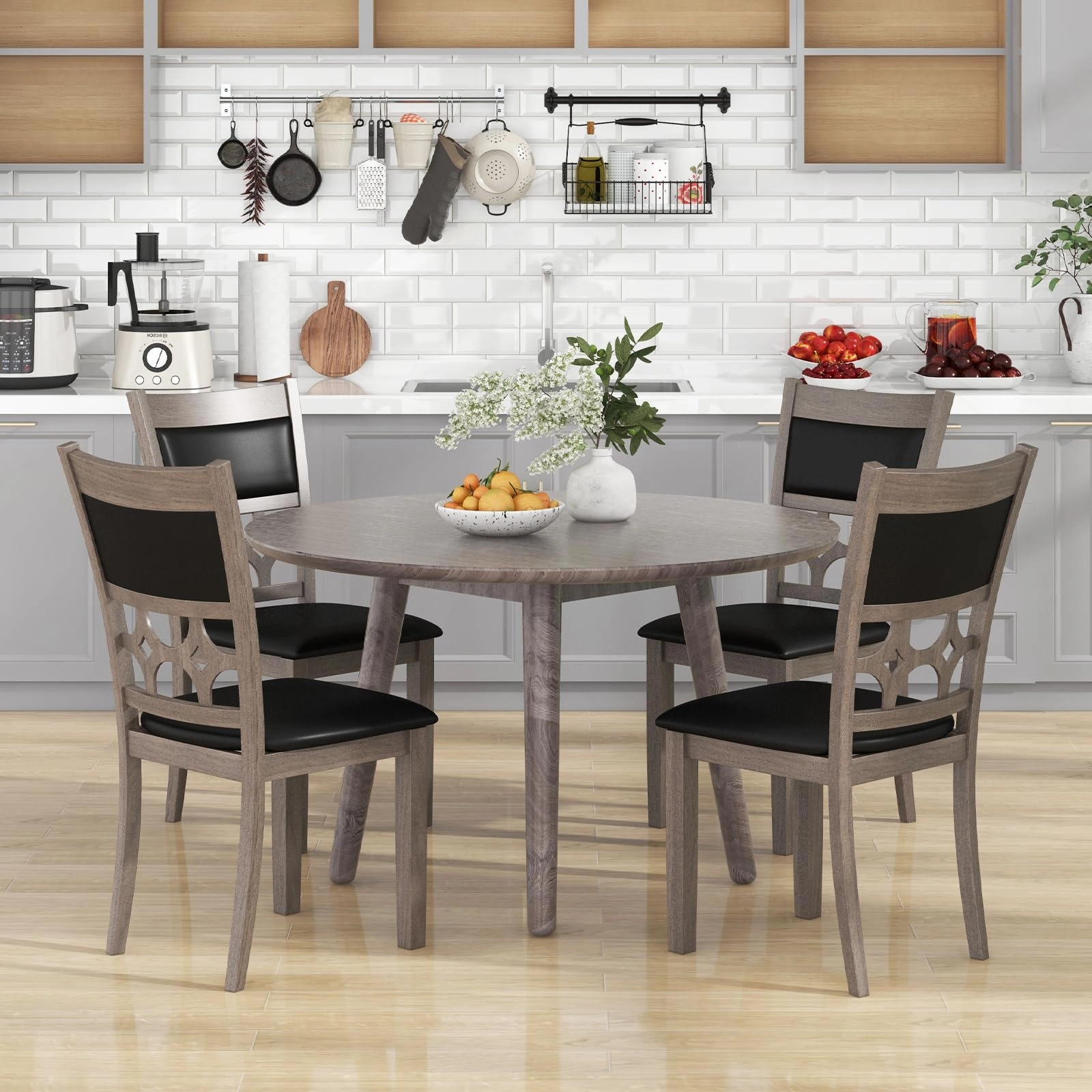 Giantex Wooden Dining Chairs, Farmhouse Armless Kitchen Chairs w/Padded Backrest & Seat