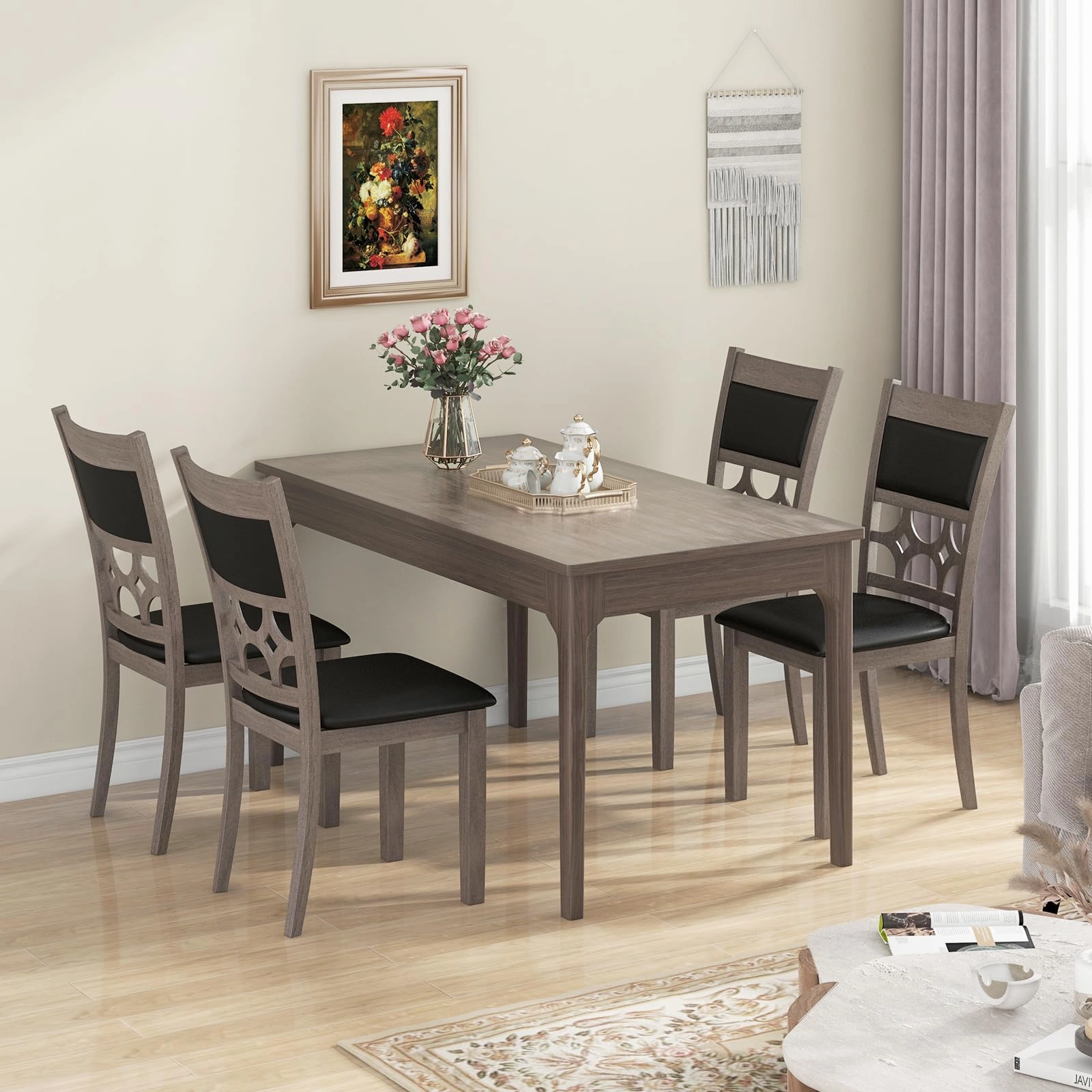 Giantex Wooden Dining Chairs, Farmhouse Armless Kitchen Chairs w/Padded Backrest & Seat