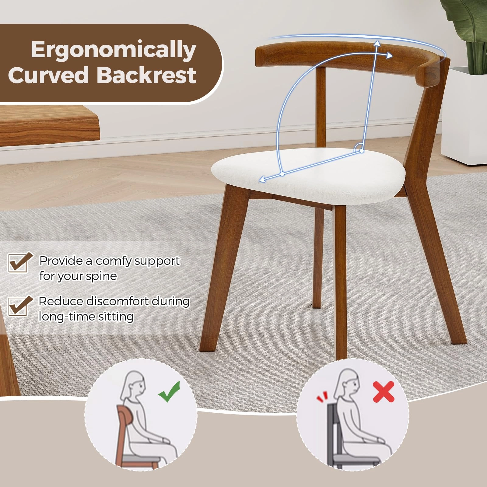 Giantex Wooden Dining Chairs, Farmhouse Hanging Kitchen Chairs w/Rubber Wood Frame