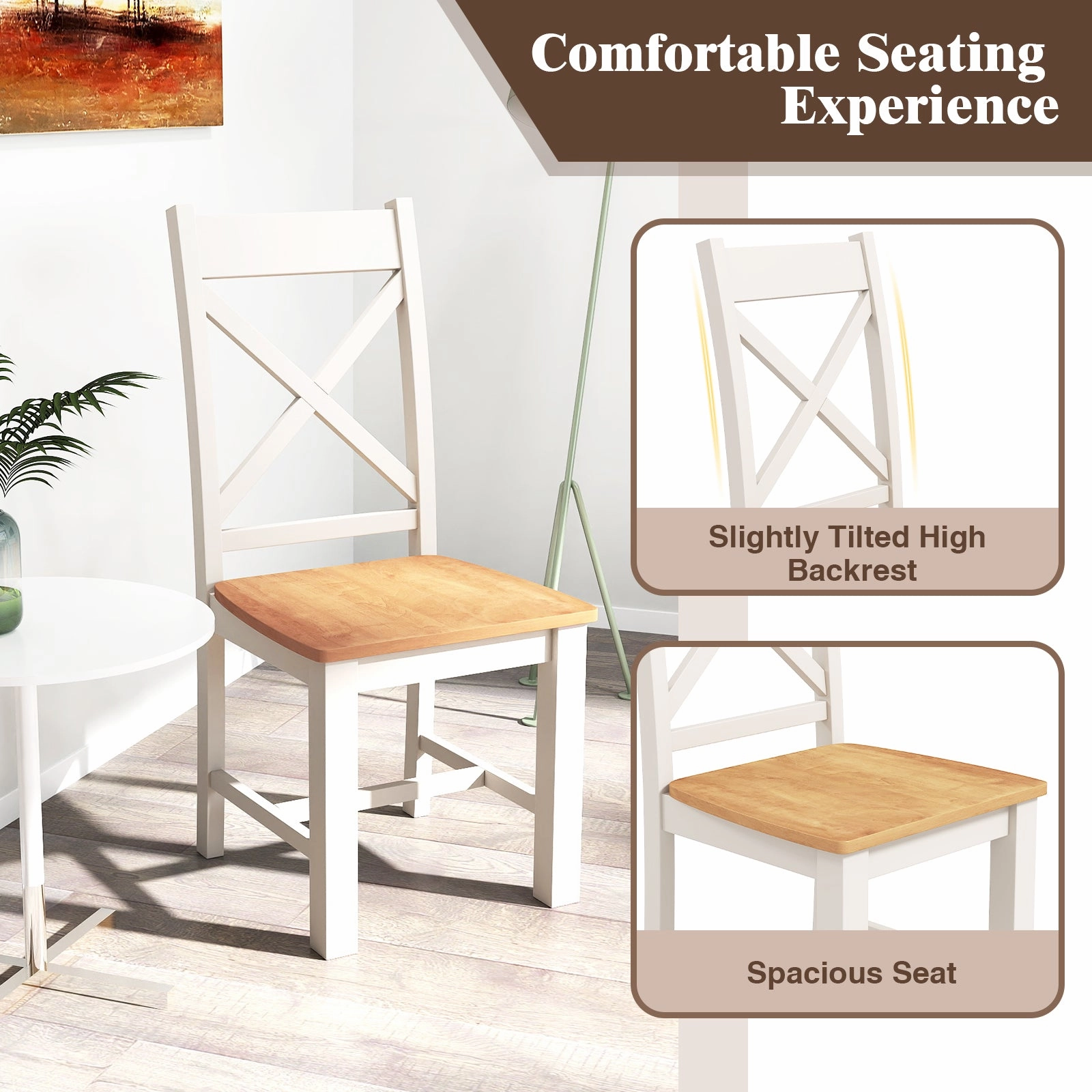 Giantex Wooden Dining Chairs Set, Farmhouse Kitchen Chairs with High Cross Back, Rubber Wood Frame