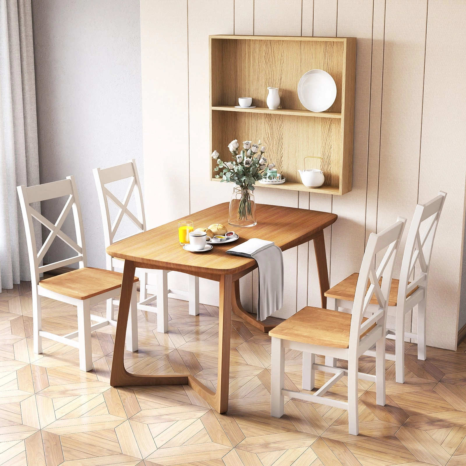 Giantex Wooden Dining Chairs Set, Farmhouse Kitchen Chairs with High Cross Back, Rubber Wood Frame
