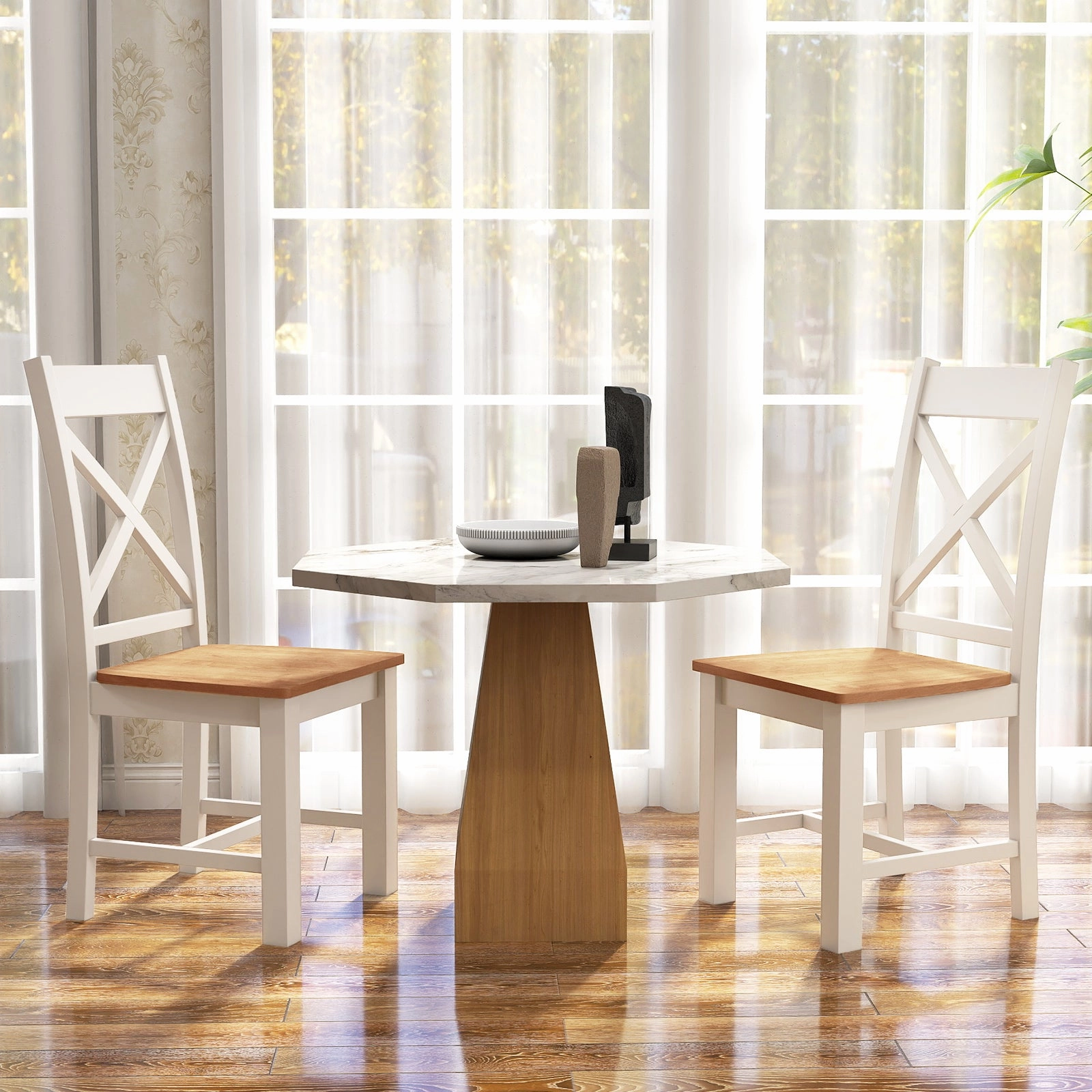 Giantex Wooden Dining Chairs Set, Farmhouse Kitchen Chairs with High Cross Back, Rubber Wood Frame