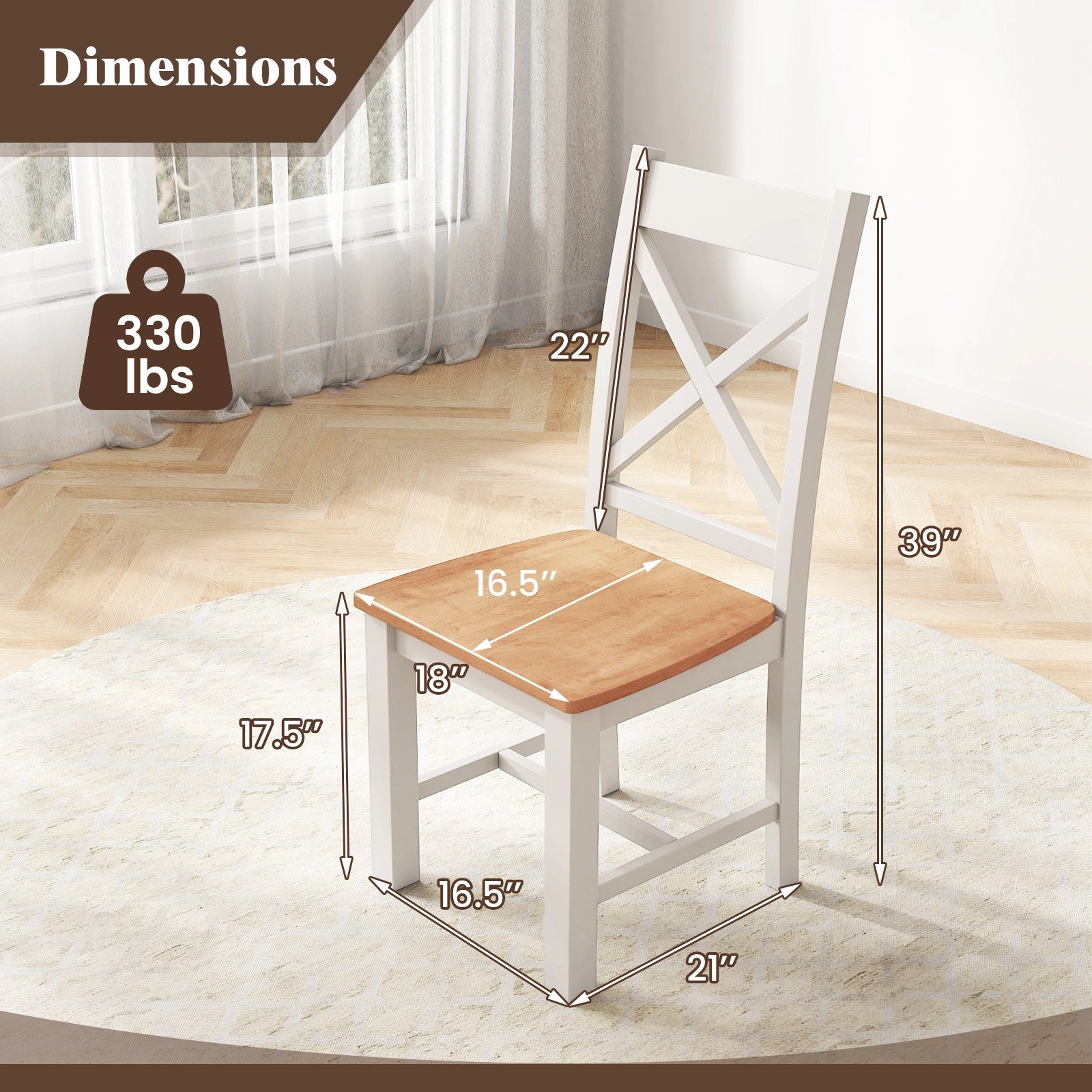 Giantex Wooden Dining Chairs Set, Farmhouse Kitchen Chairs with High Cross Back, Rubber Wood Frame
