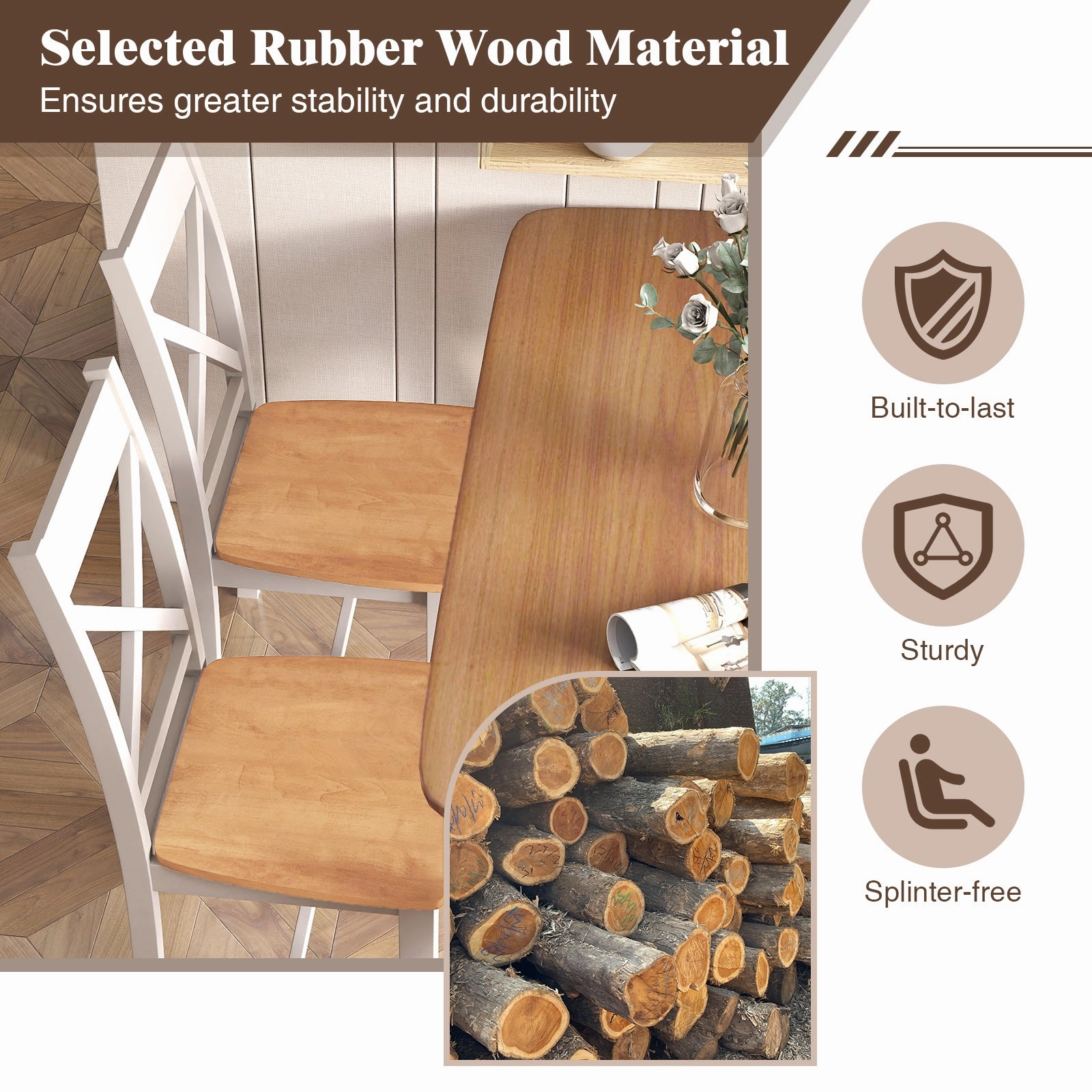 Giantex Wooden Dining Chairs Set, Farmhouse Kitchen Chairs with High Cross Back, Rubber Wood Frame