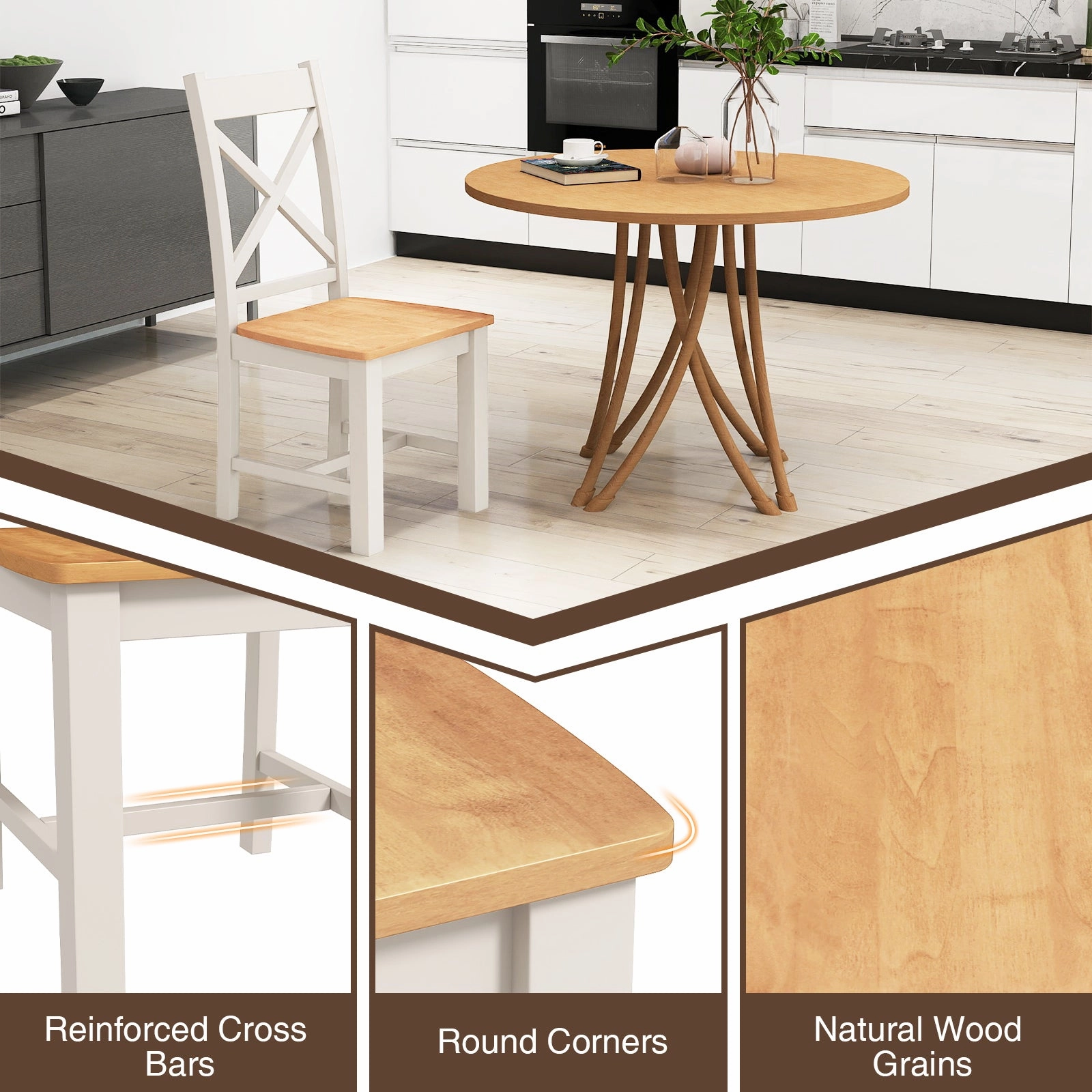 Giantex Wooden Dining Chairs Set, Farmhouse Kitchen Chairs with High Cross Back, Rubber Wood Frame