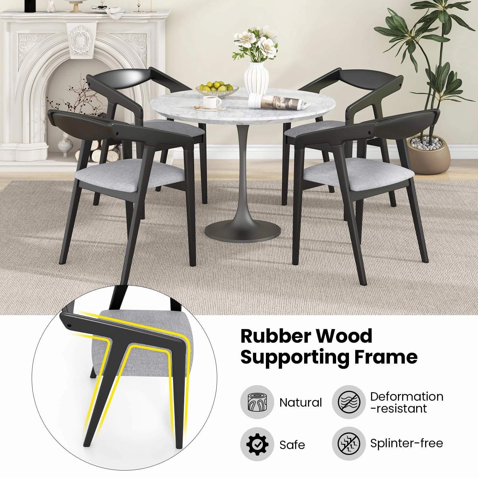 Giantex Wooden Dining Chairs Set, Linen Fabric Upholstered Kitchen Chairs w/Armrests & Padded Cushion