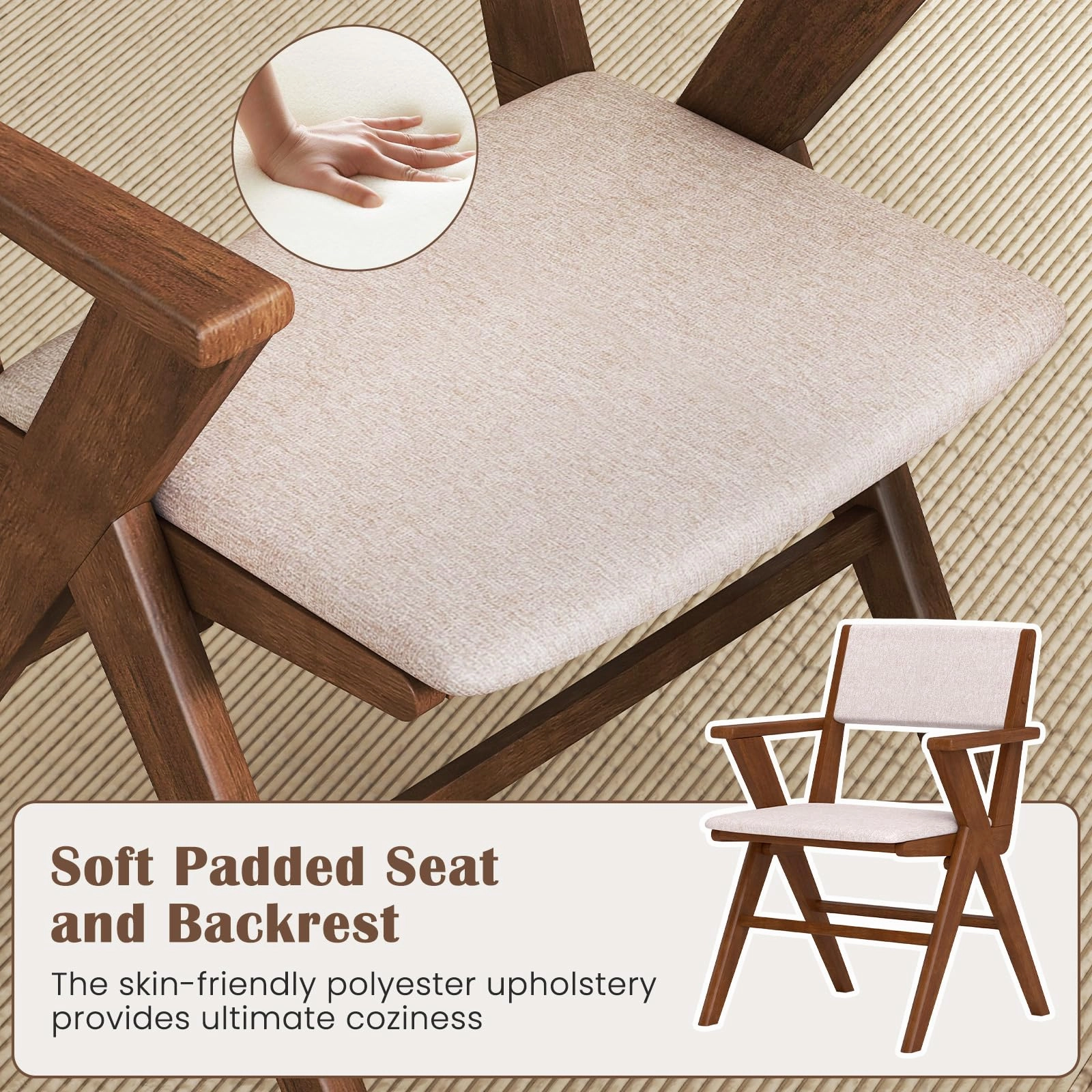 Giantex Wooden Dining Chairs Set, Linen Fabric Upholstered Kitchen Chairs w/Armrests, Rubber Wood Frame