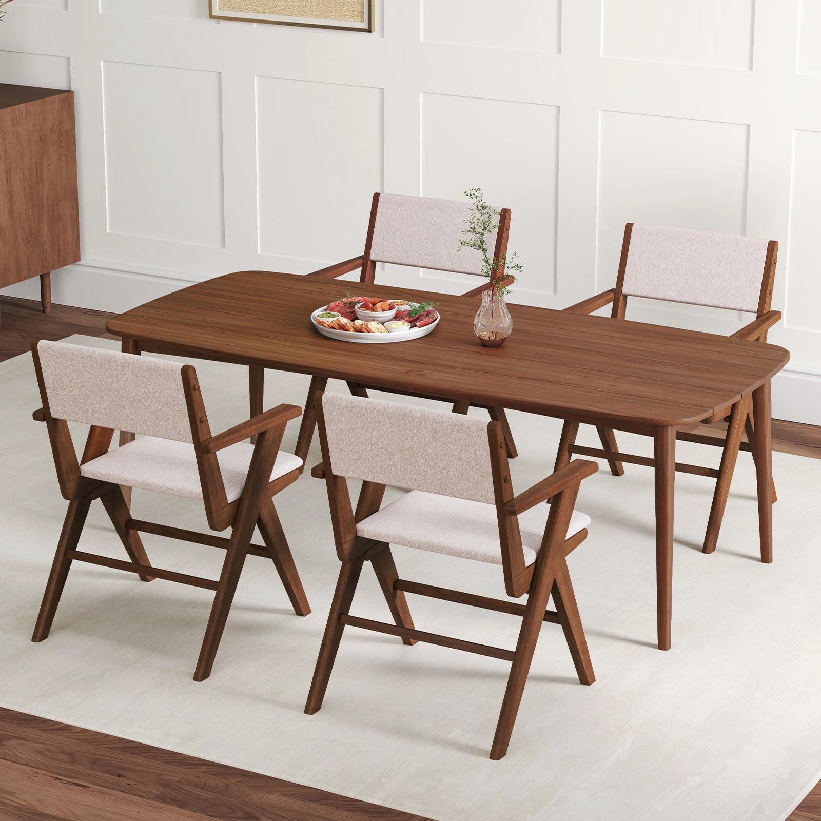 Giantex Wooden Dining Chairs Set, Linen Fabric Upholstered Kitchen Chairs w/Armrests, Rubber Wood Frame