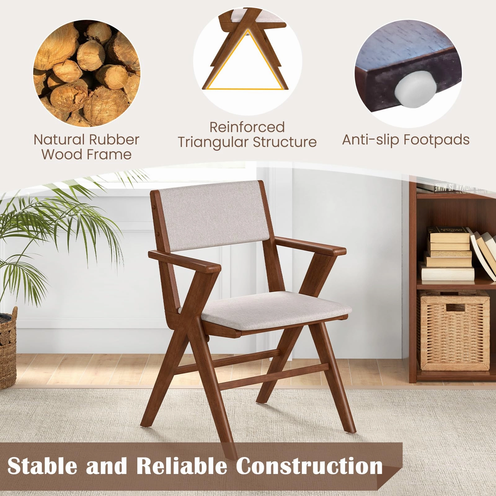Giantex Wooden Dining Chairs Set, Linen Fabric Upholstered Kitchen Chairs w/Armrests, Rubber Wood Frame