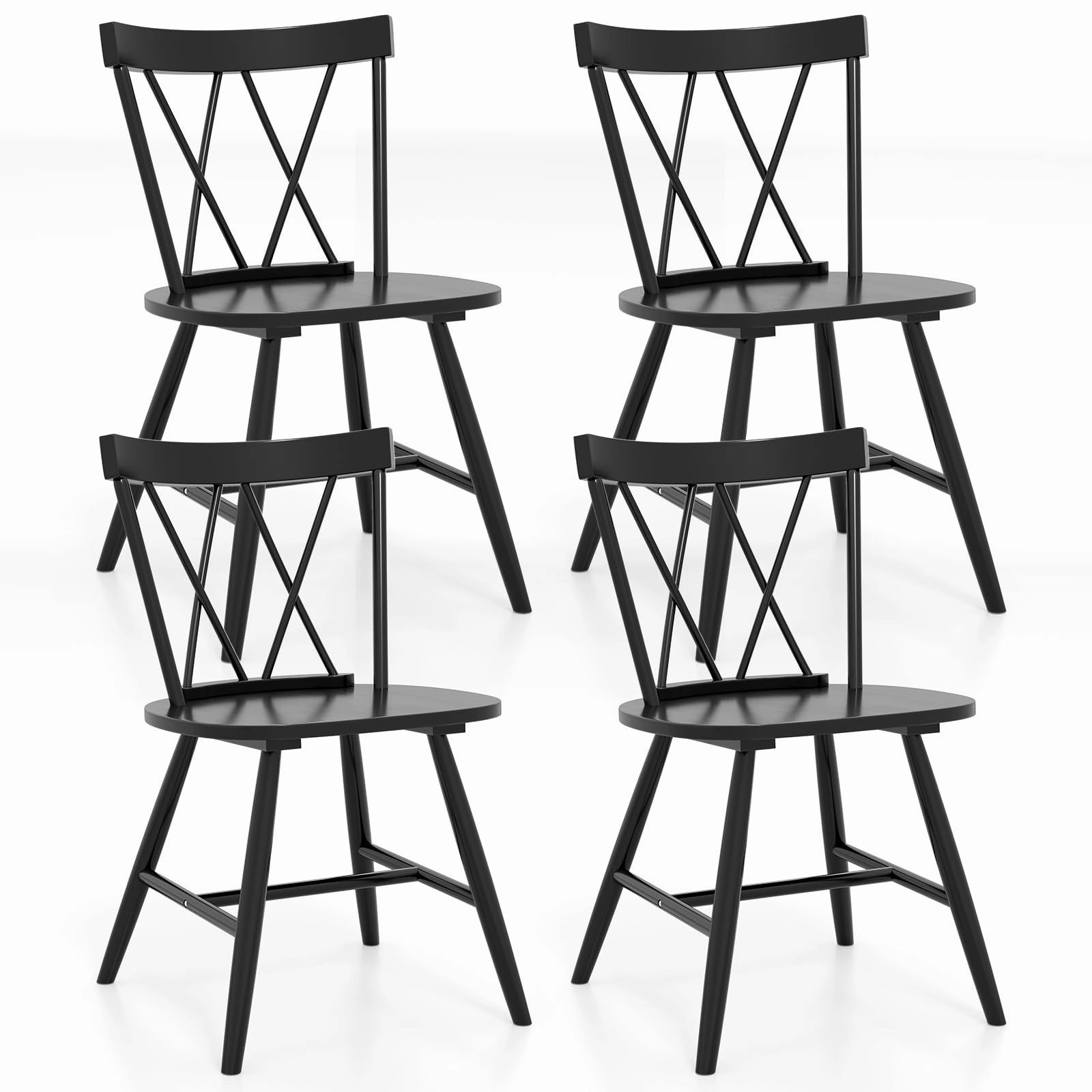 Giantex Wooden Dining Chairs Set of 2/4, Farmhouse Windsor Kitchen Chairs w/Cross Back, Wide Seat